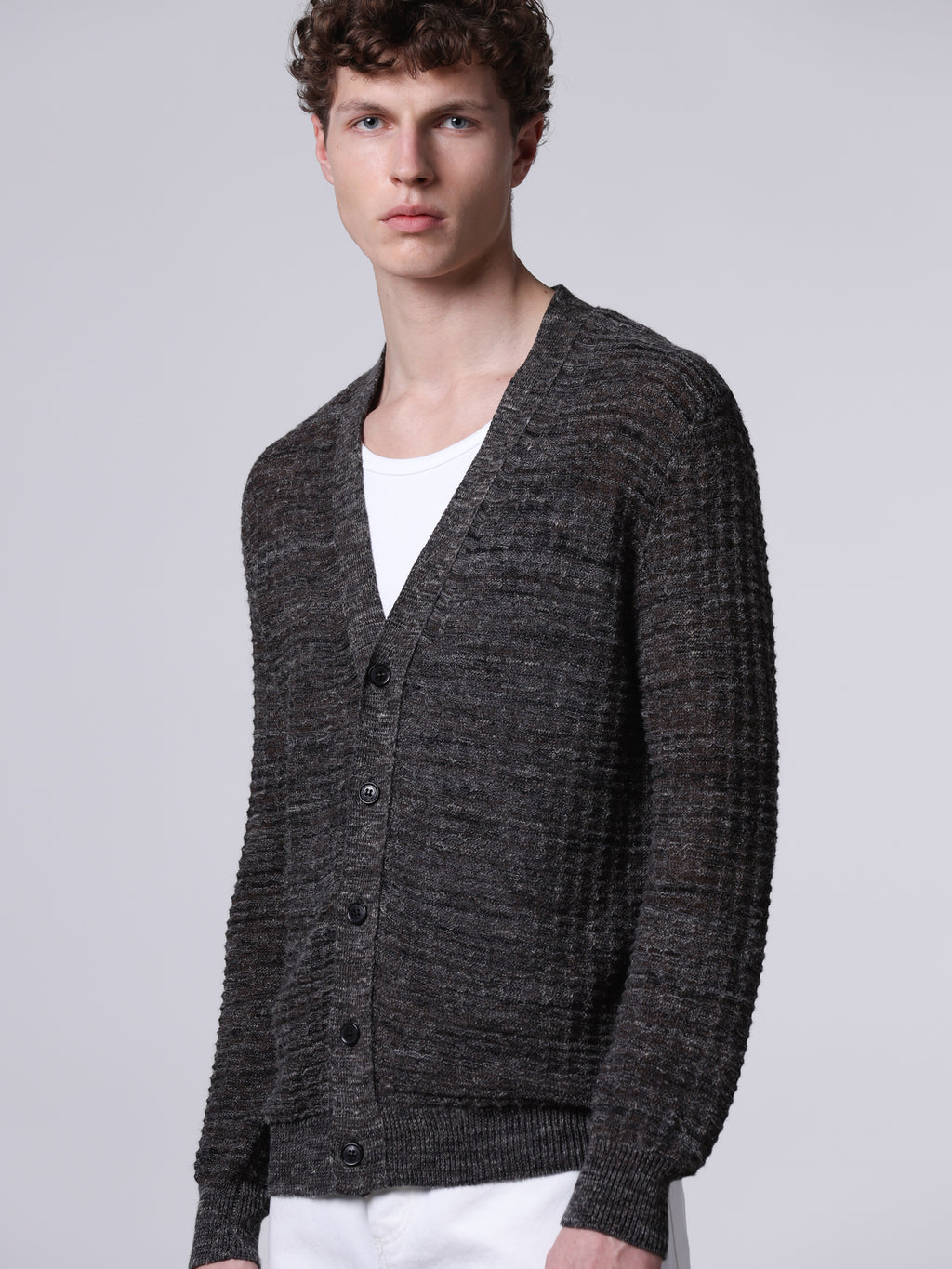 Mouliné textured-knit cardigan
