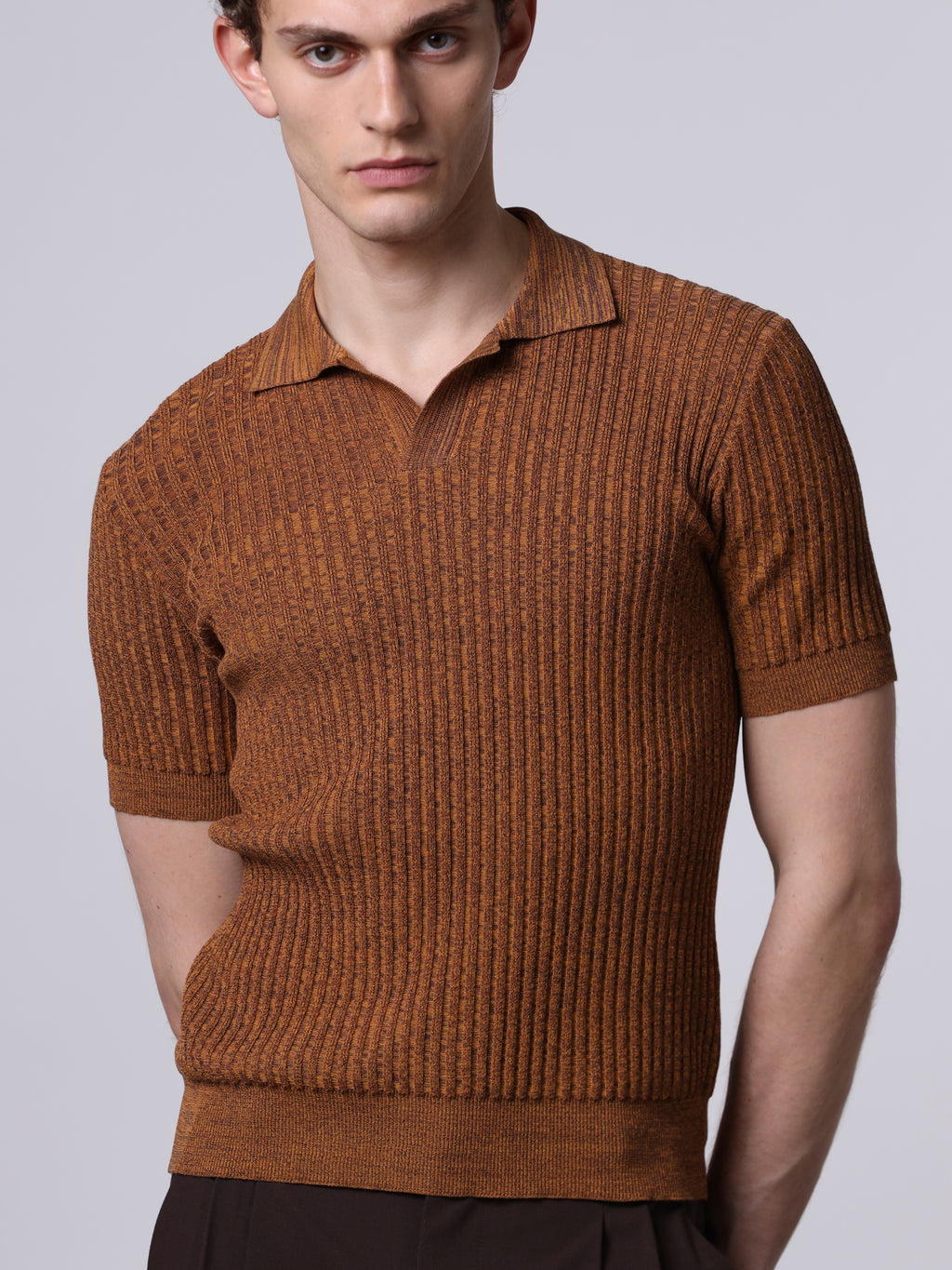Ribbed mouliné knit polo
