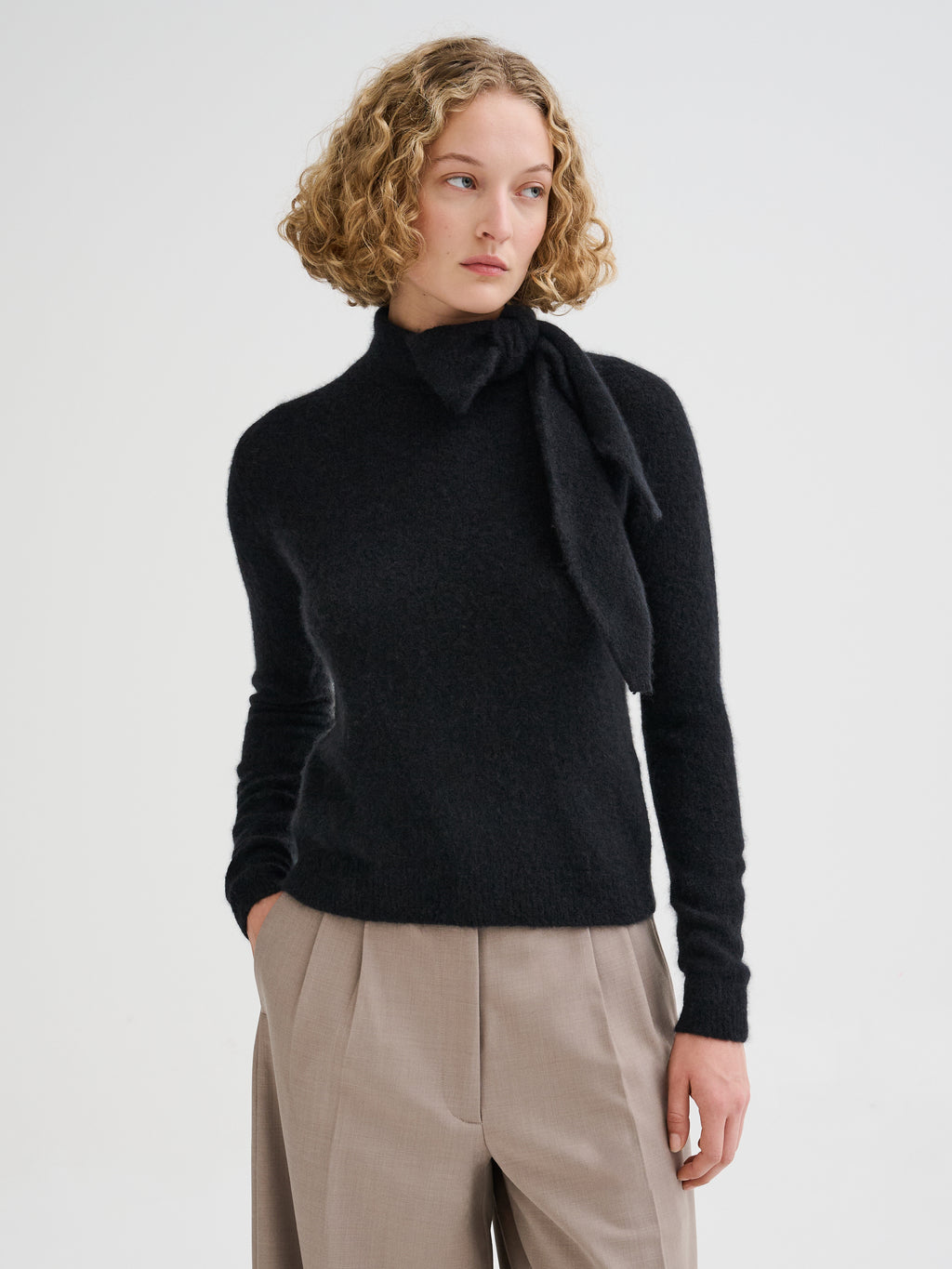 Cashmere and silk sweater with integrated scarf