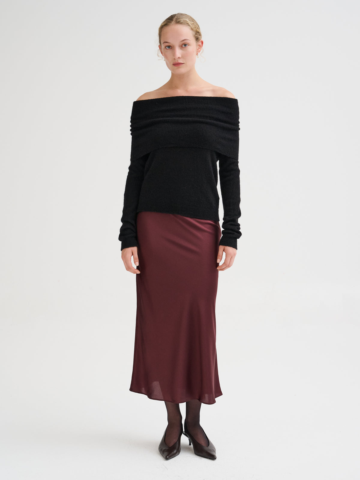 Cashmere and silk off-the-shoulder sweater
