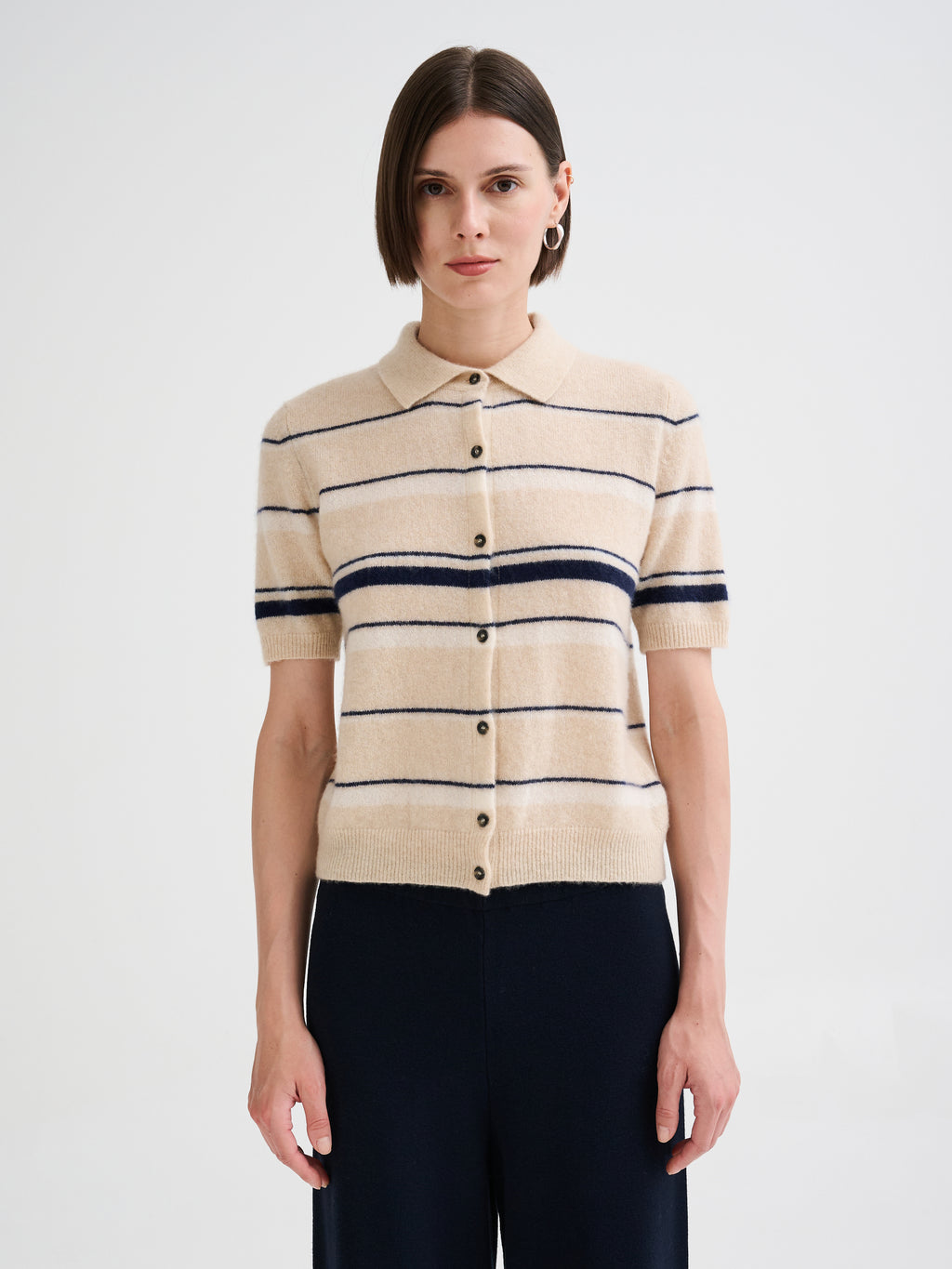 Striped cashmere and silk knit shirt