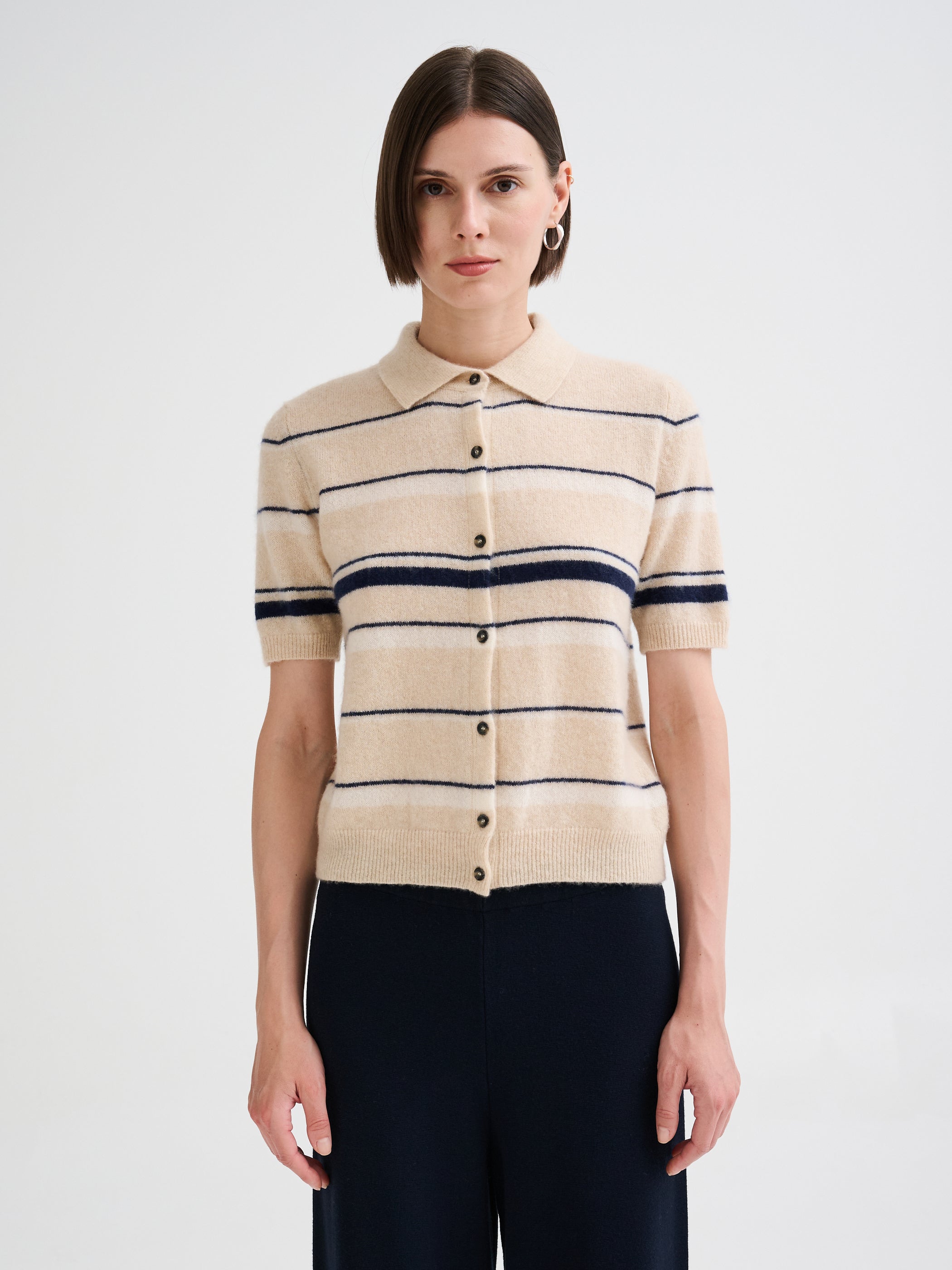 Striped cashmere and silk knit shirt