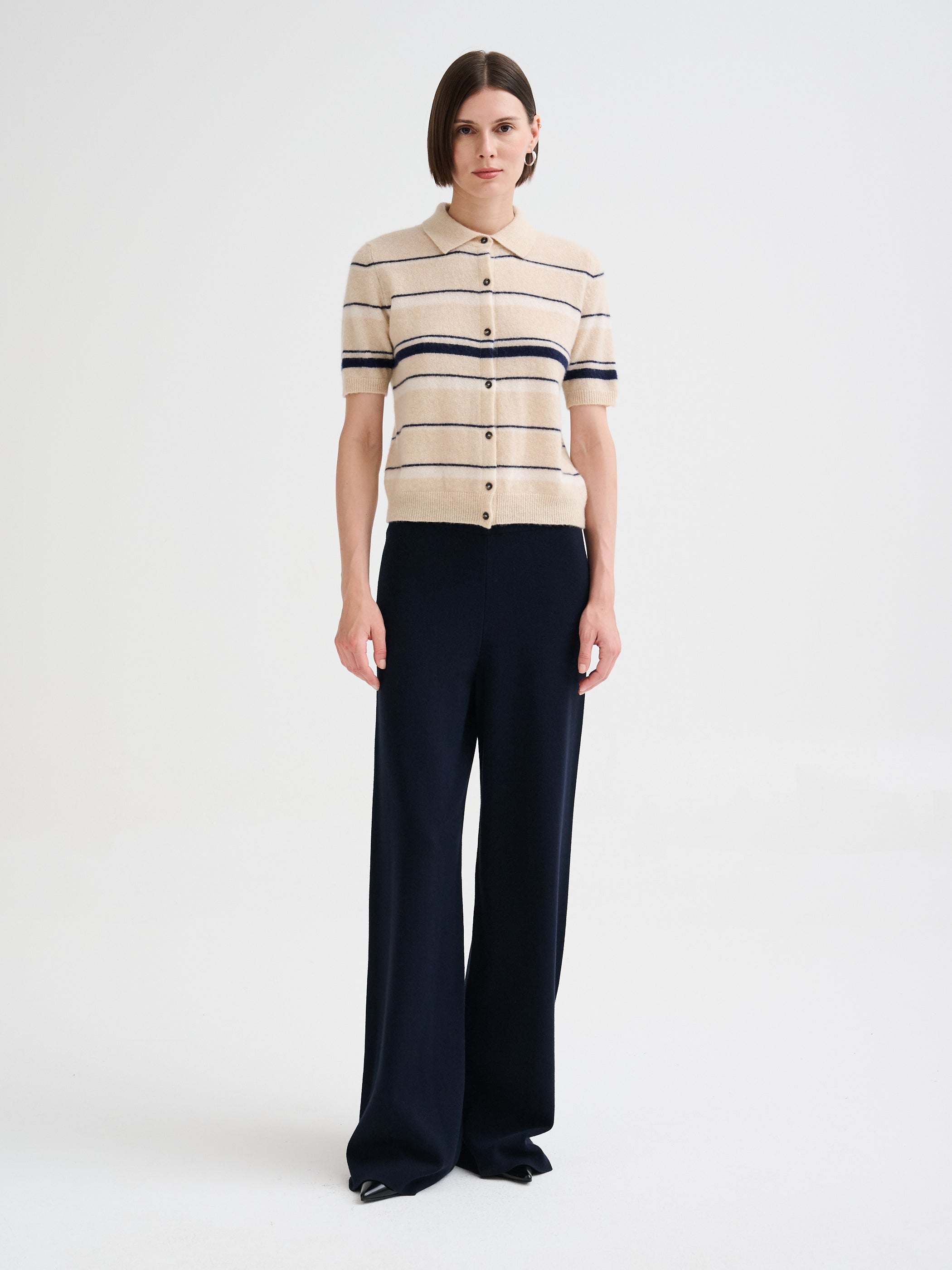Striped cashmere and silk knit shirt