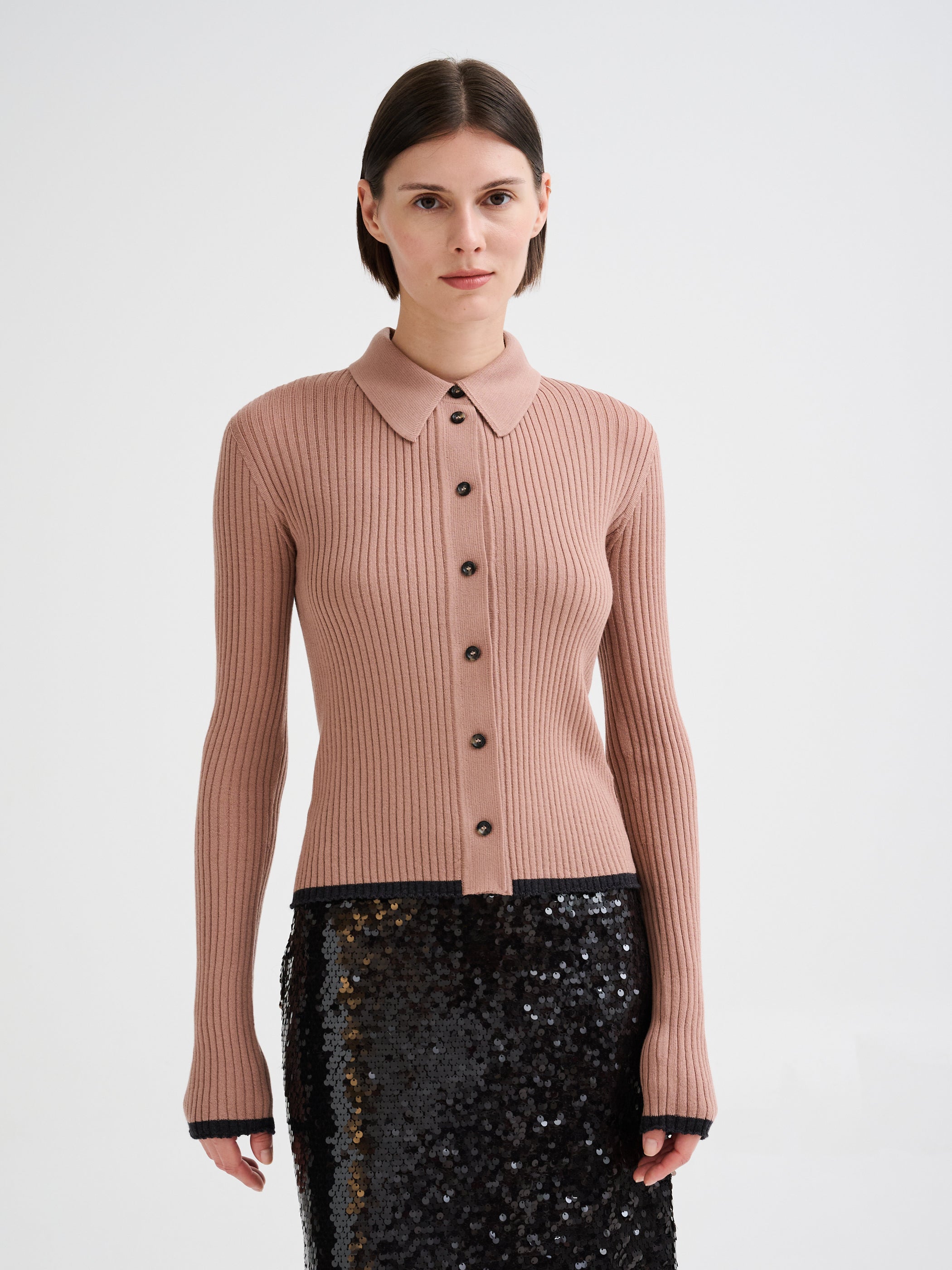 Merino wool ribbed knit shirt