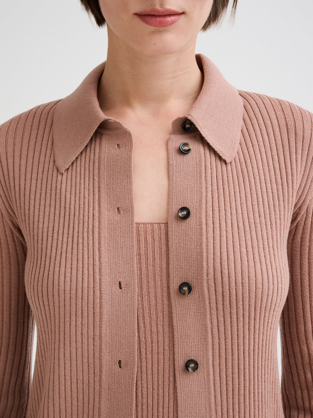 Merino wool ribbed knit shirt