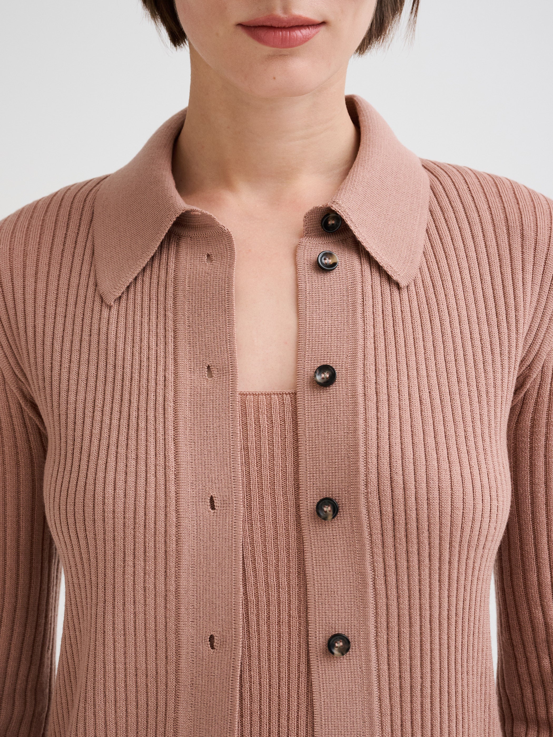 Merino wool ribbed knit shirt
