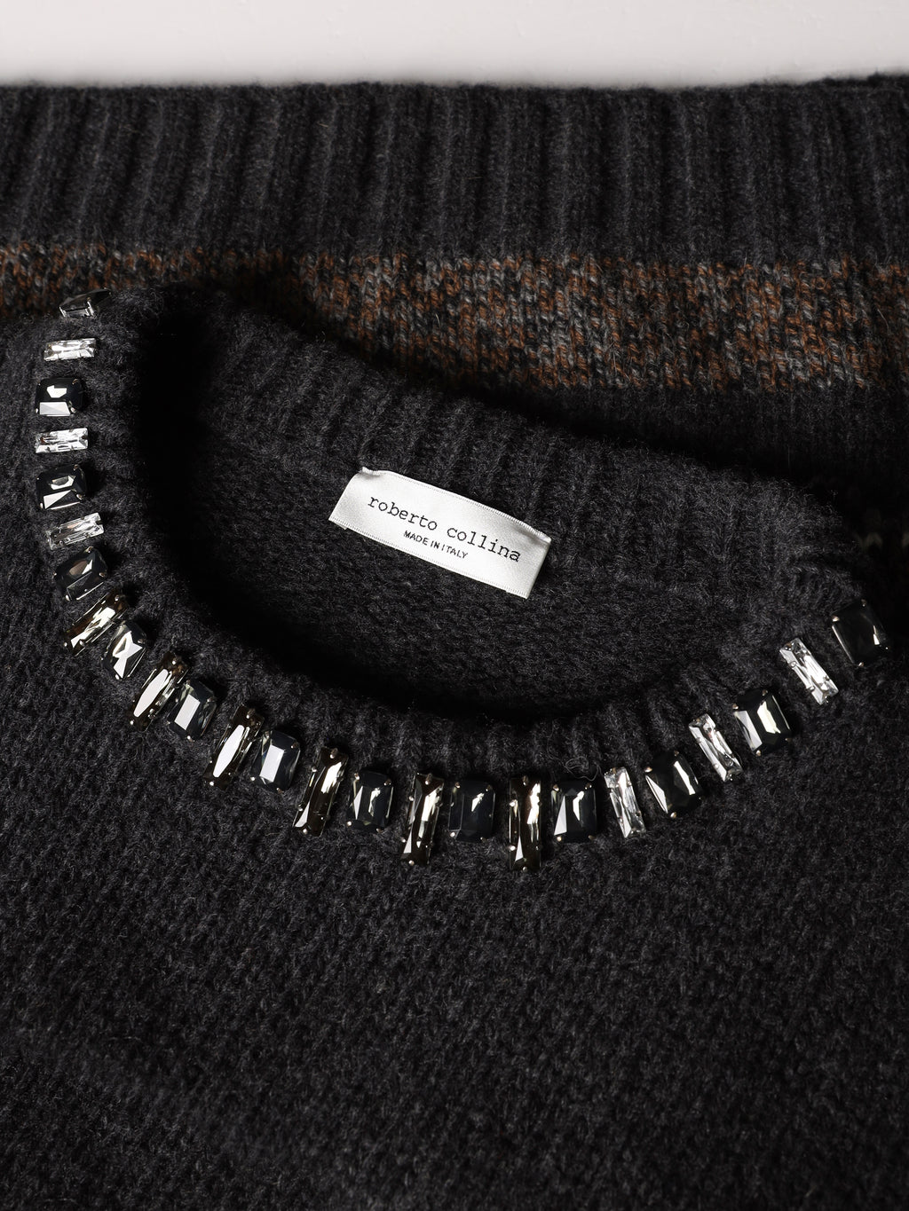 Boxy jacquard sweater with stone embellishments
