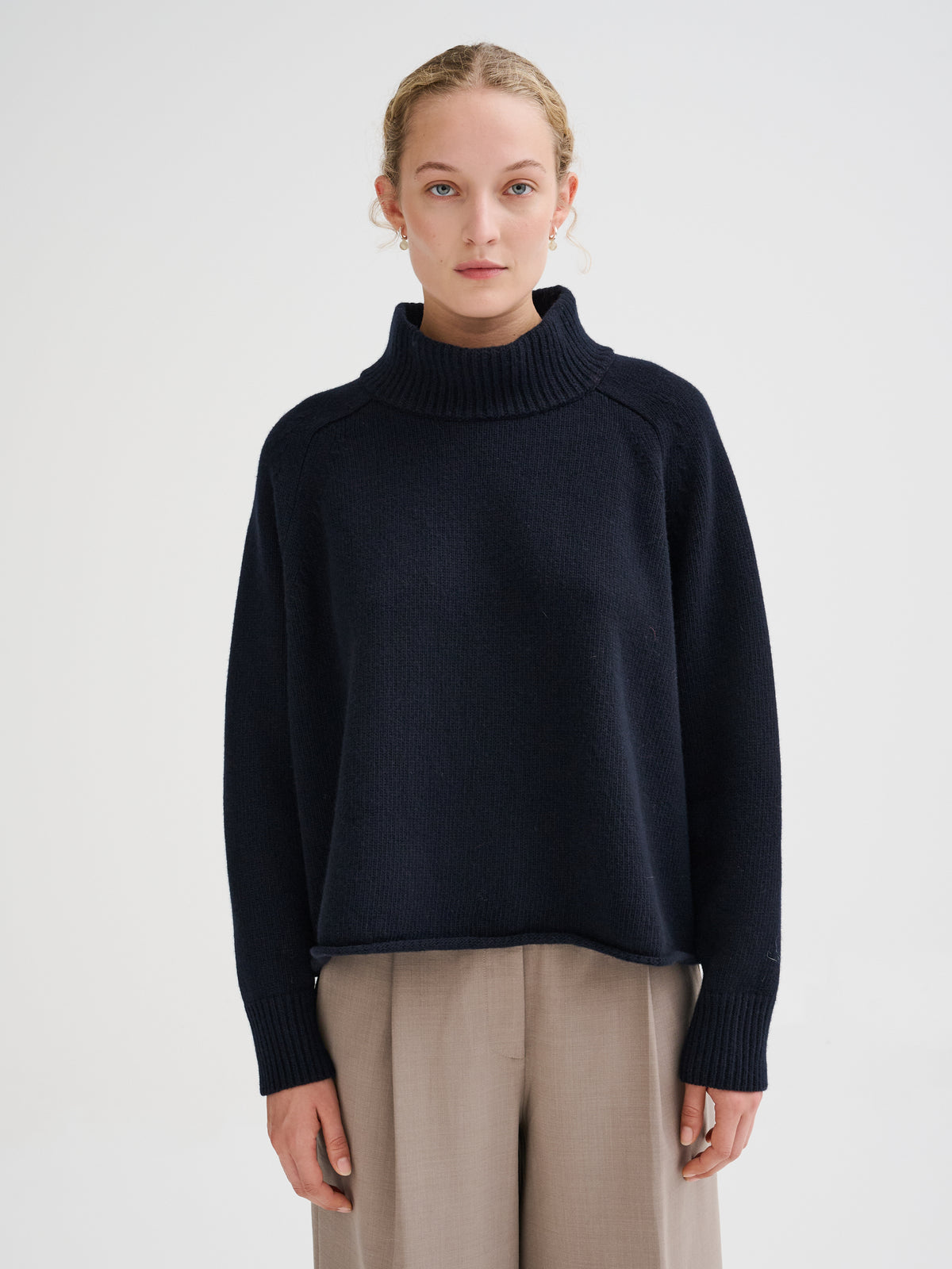 Oversized merino wool funnel-neck sweater