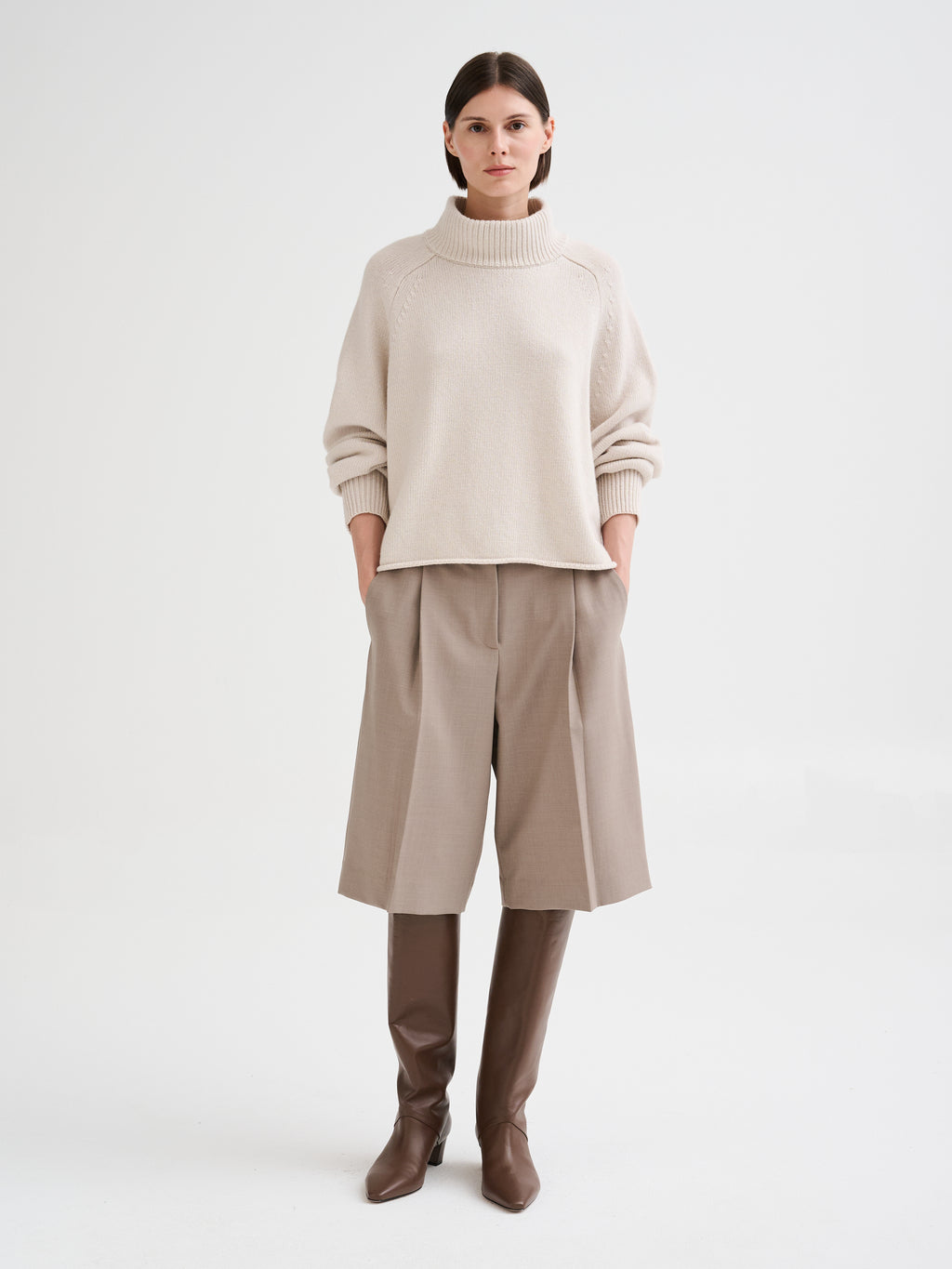Oversized merino wool funnel-neck sweater