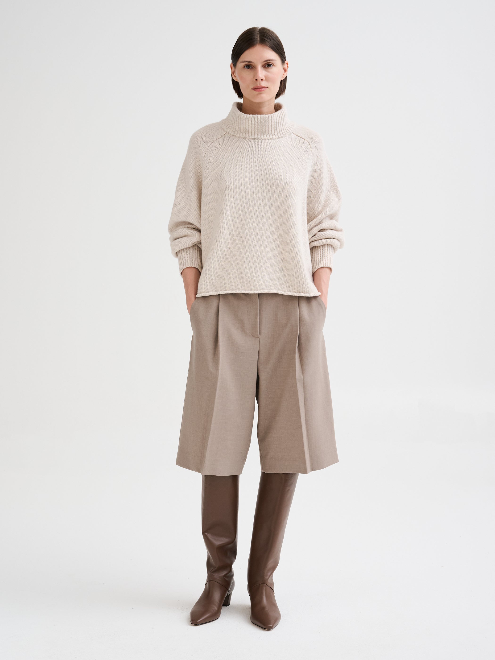 Oversized merino wool funnel-neck sweater