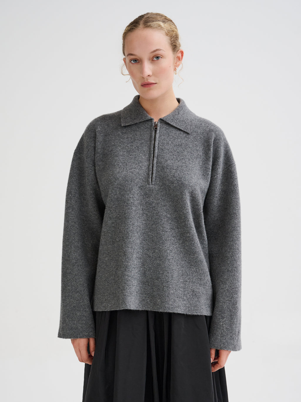 Merino wool zip polo