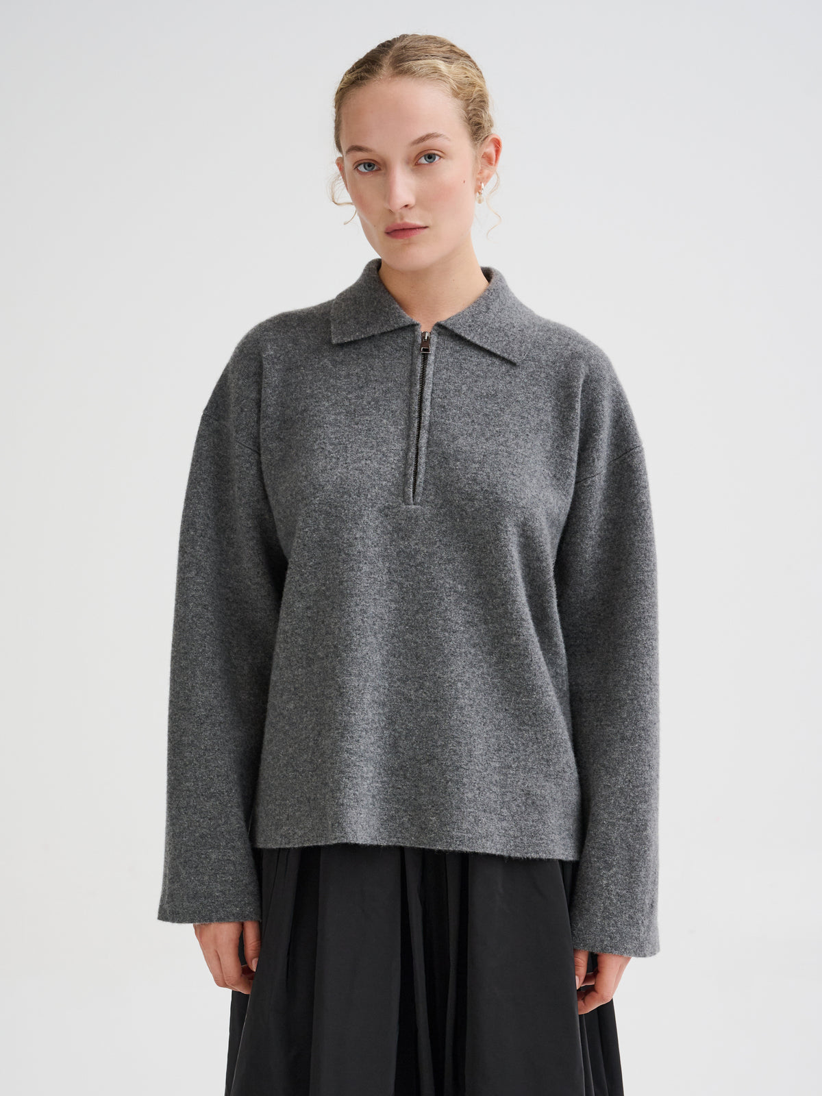 Merino wool zip polo