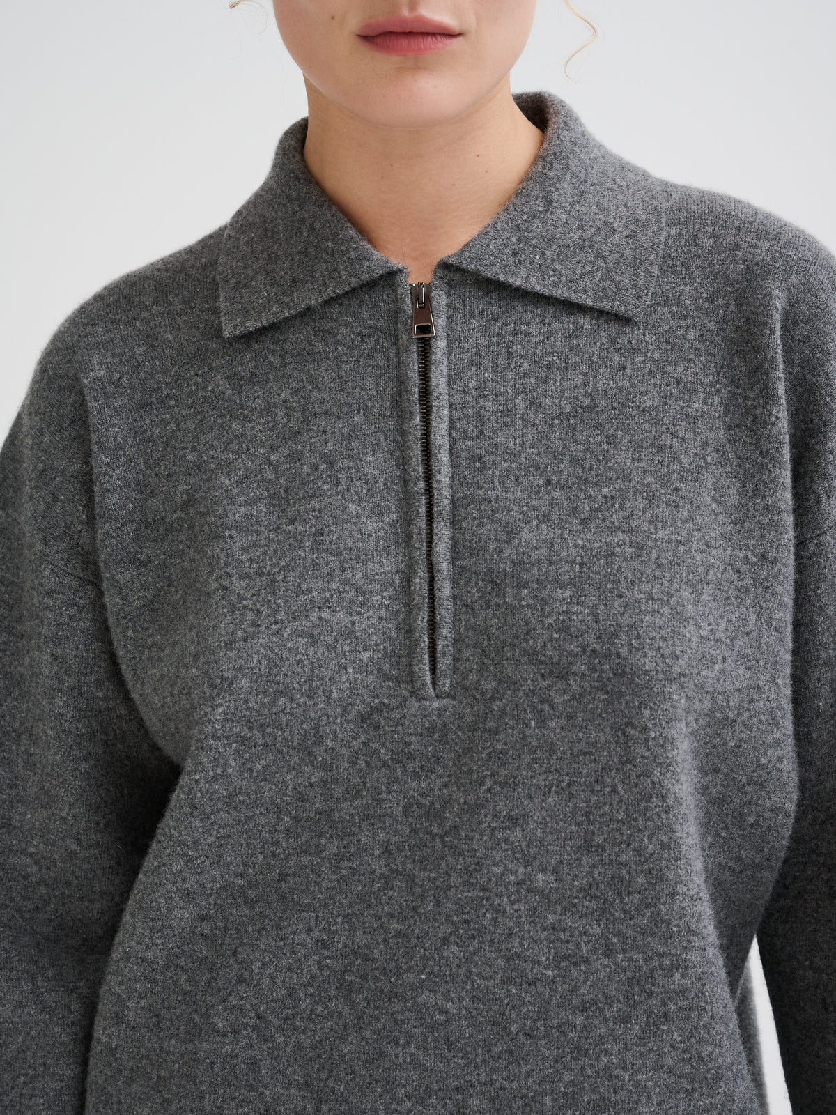 Merino wool zip polo