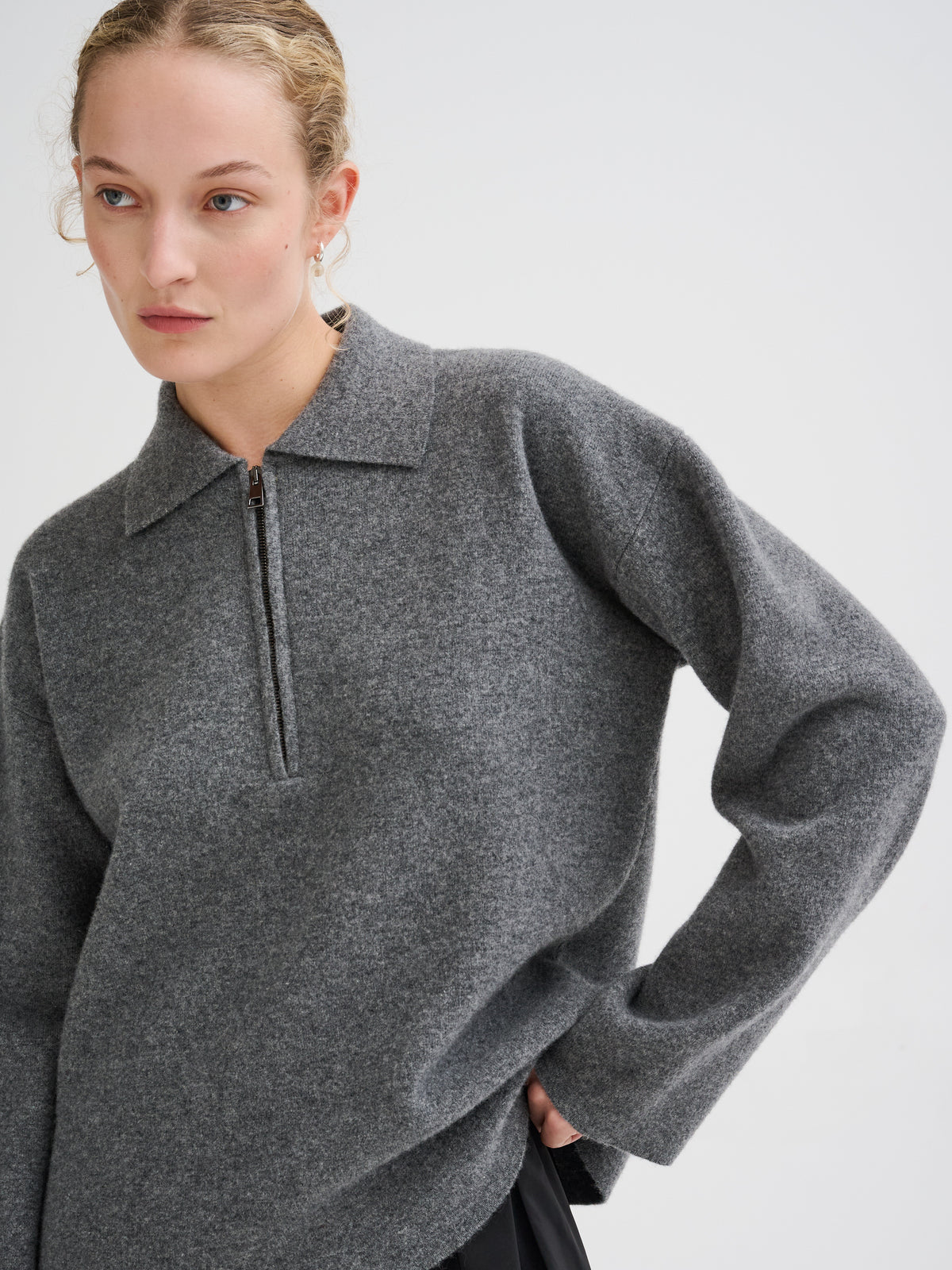Merino wool zip polo