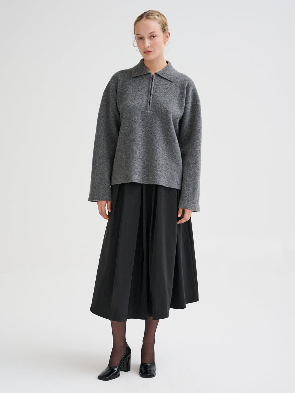 Merino wool zip polo
