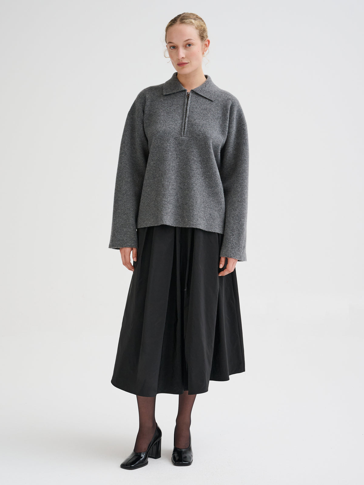 Merino wool zip polo