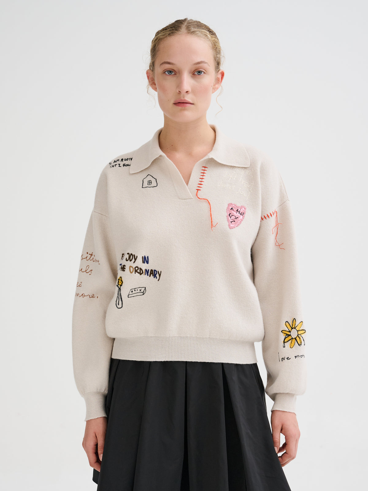 Embroidered merino wool polo