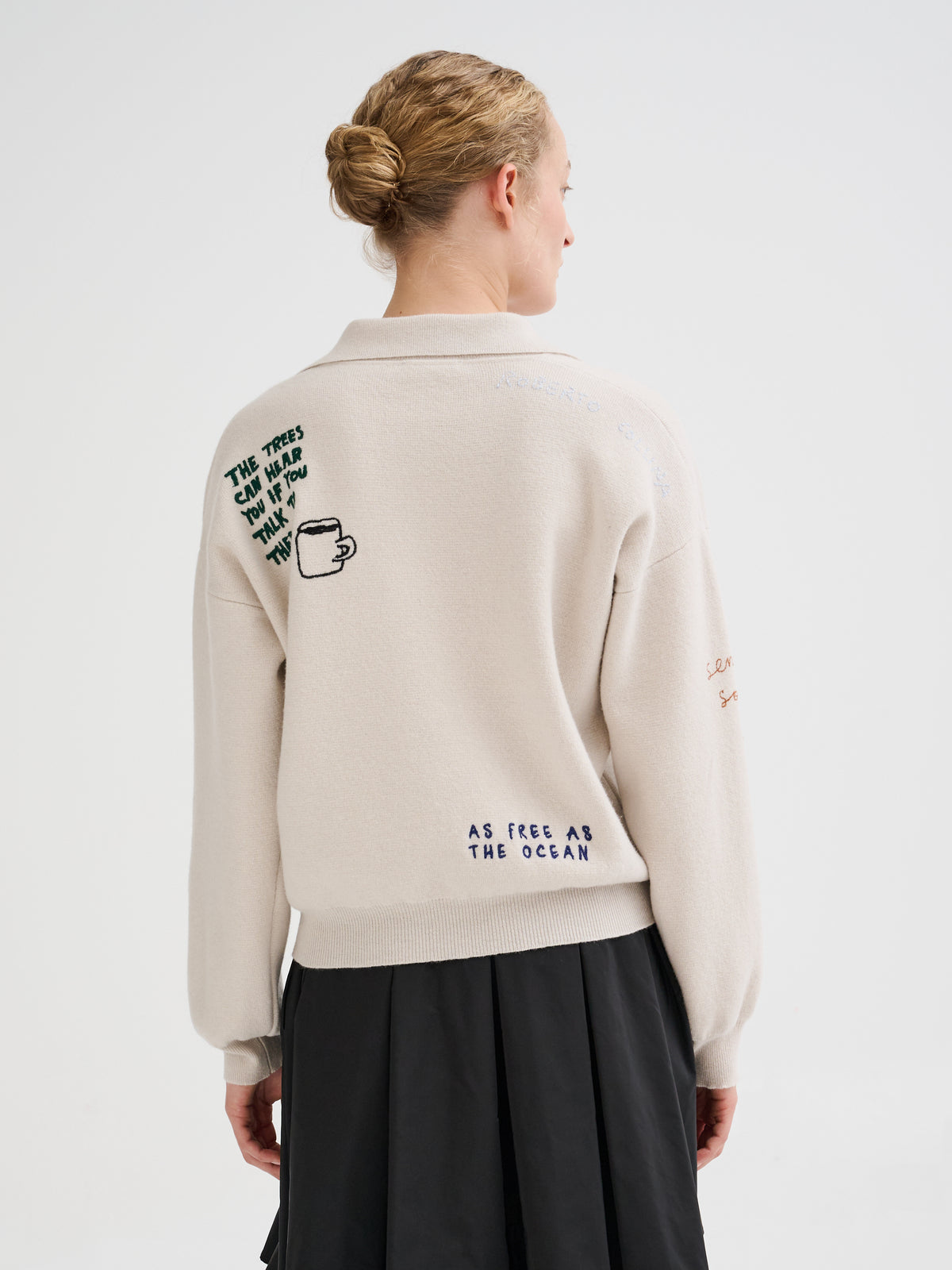 Embroidered merino wool polo