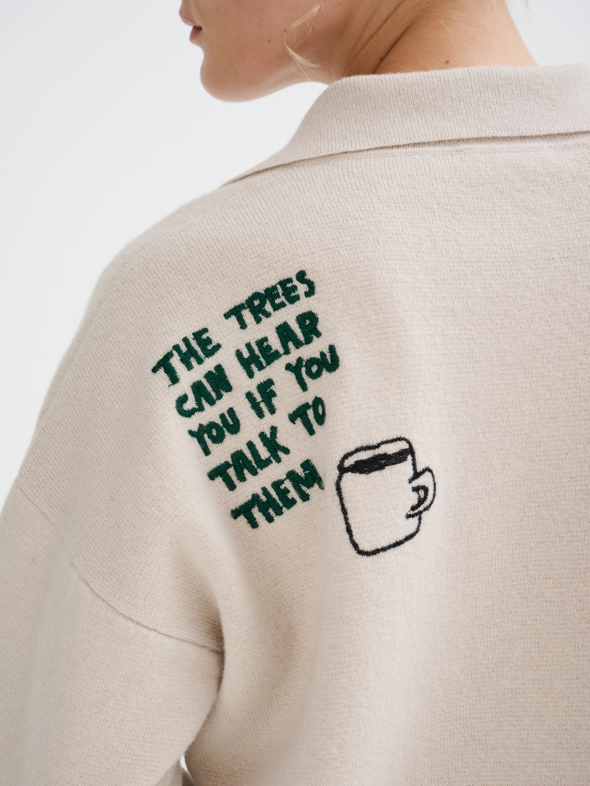 Embroidered merino wool polo