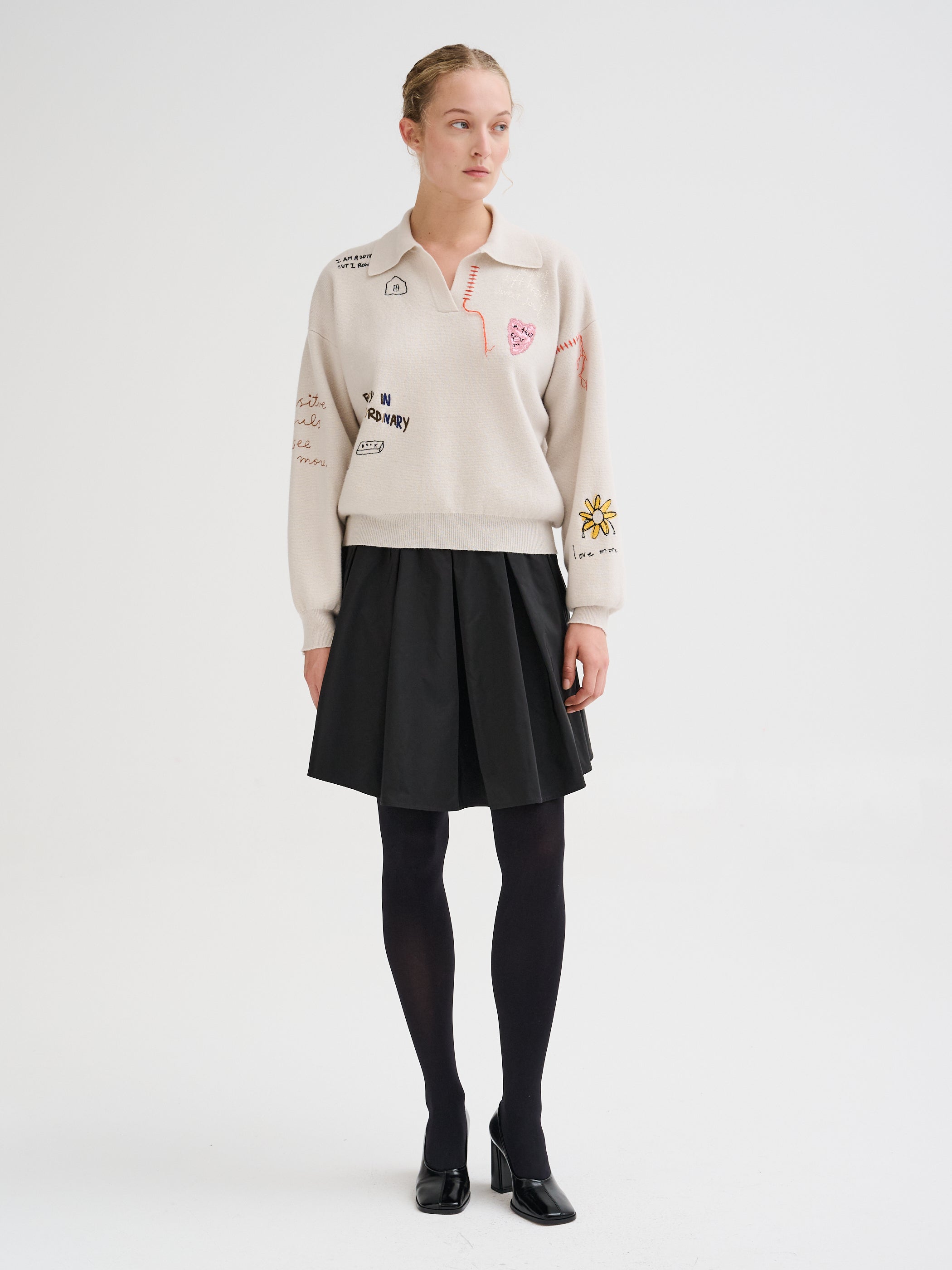 Embroidered merino wool polo