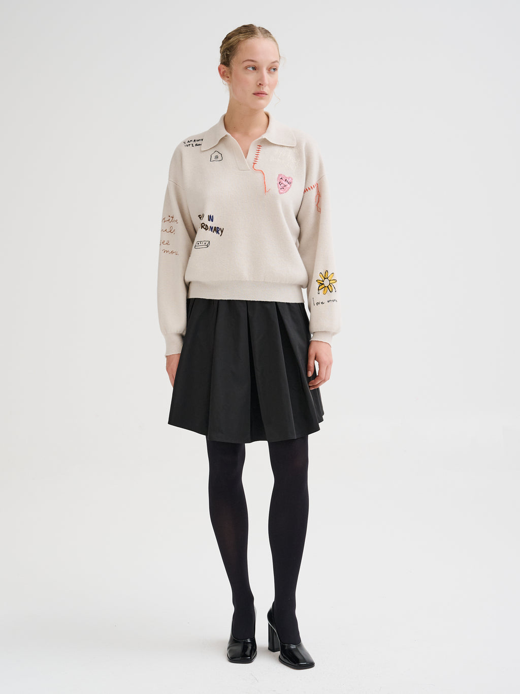 Embroidered merino wool polo