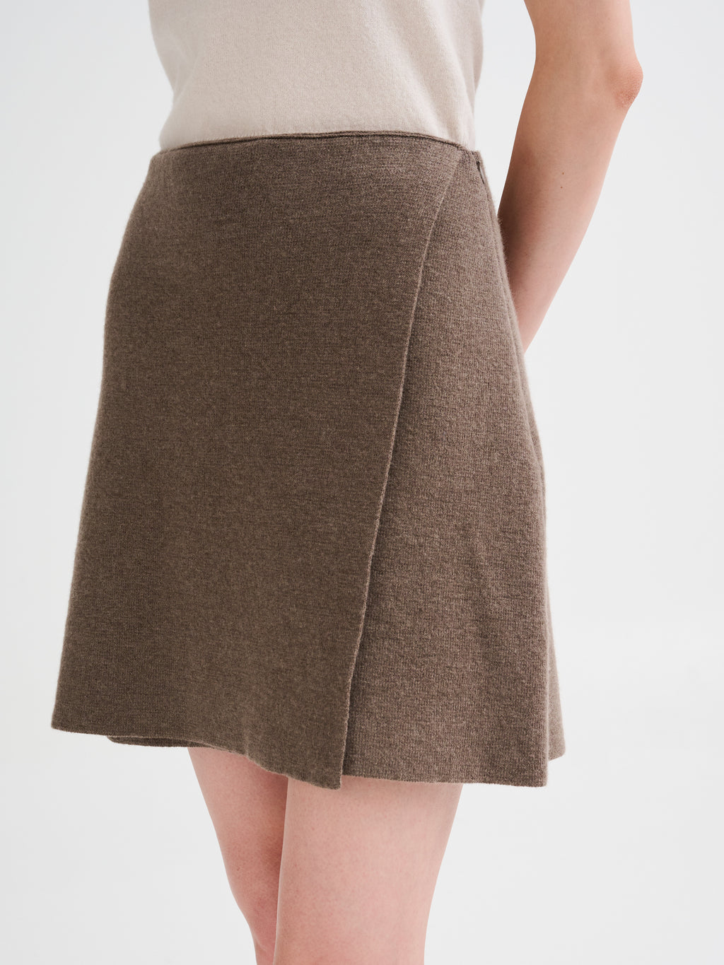 Merino wool wrap mini skirt