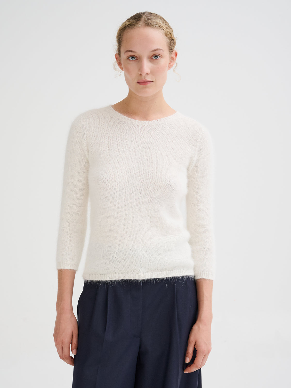 Three-quarter sleeve angora sweater