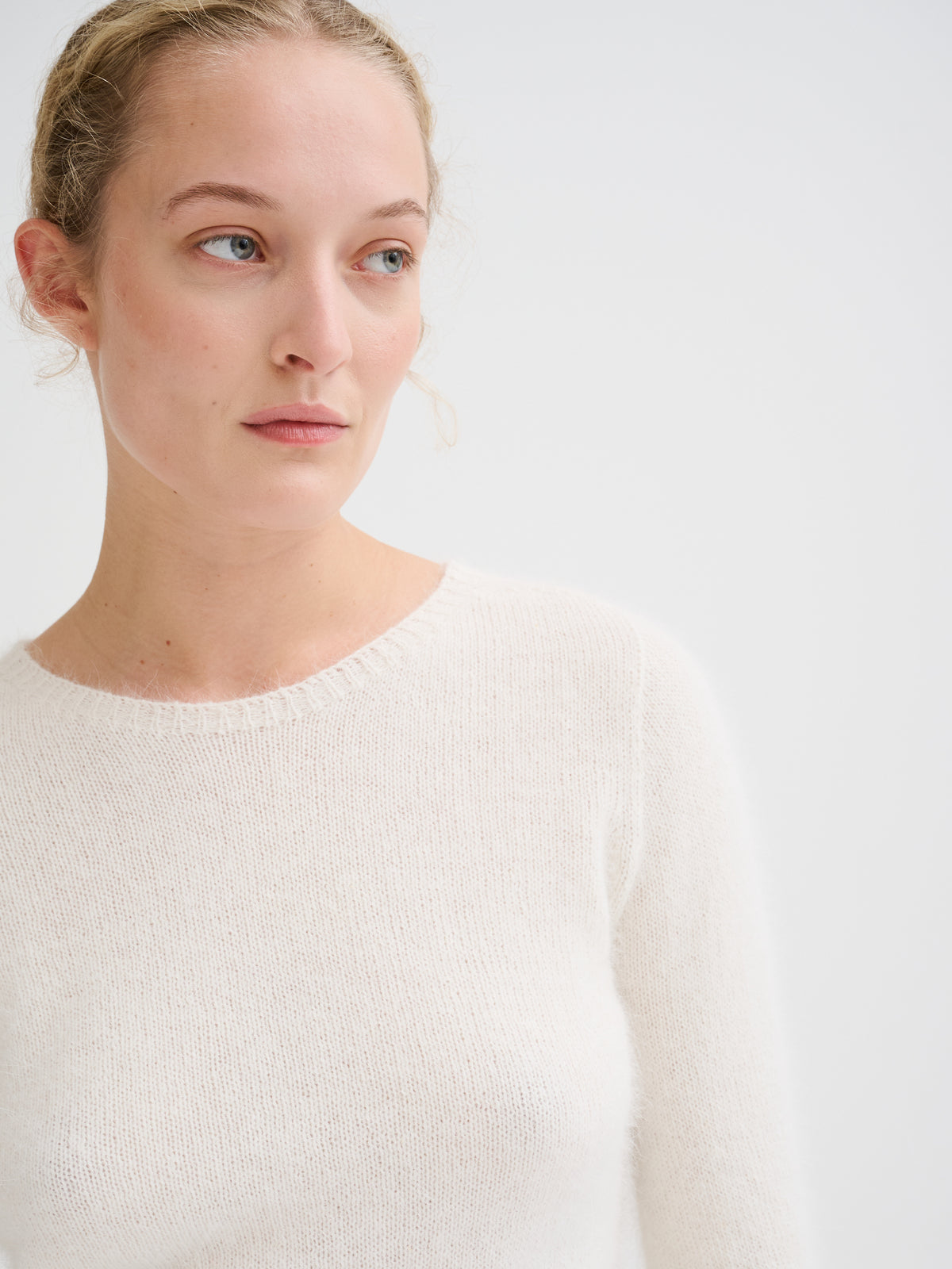 Three-quarter sleeve angora sweater