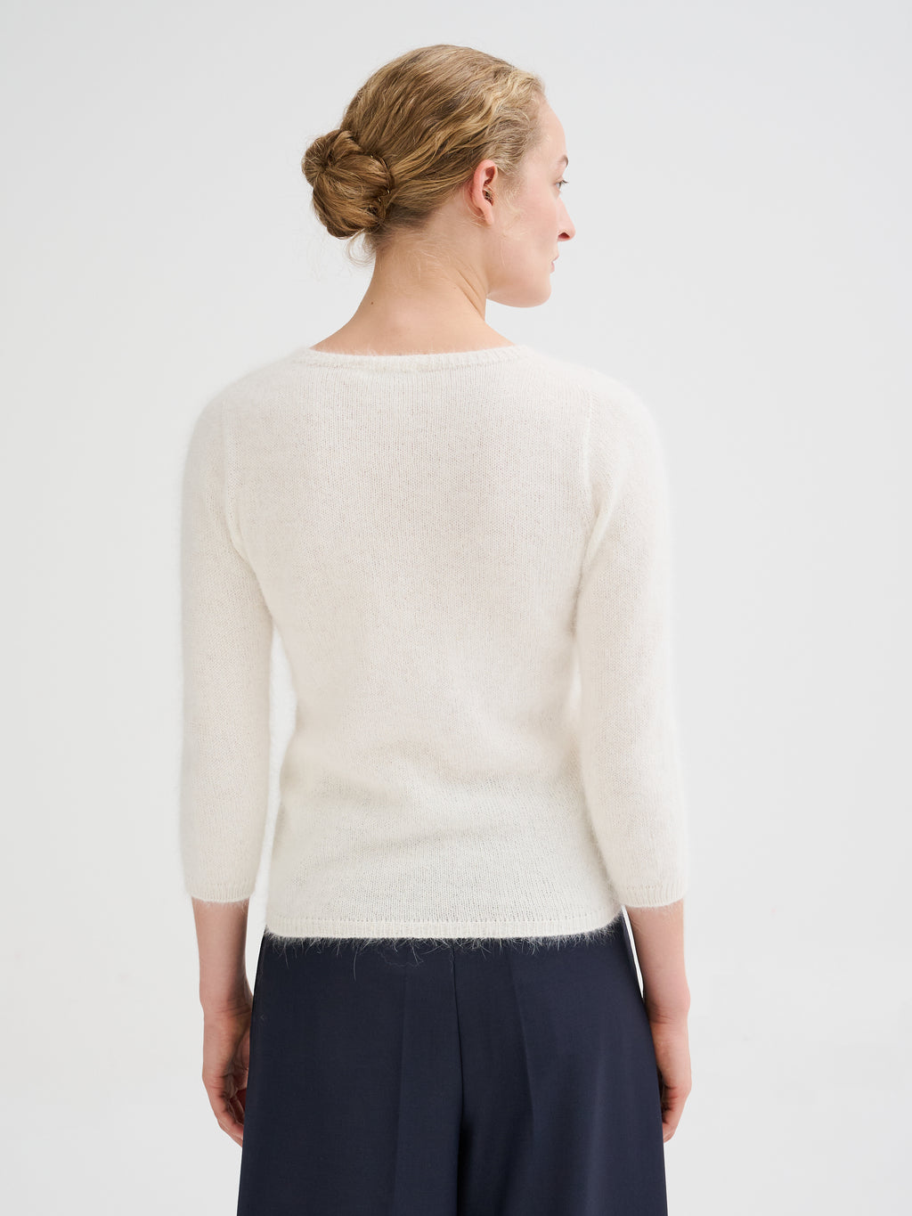 Three-quarter sleeve angora sweater