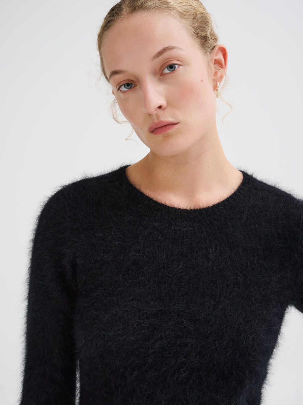 Three-quarter sleeve angora sweater