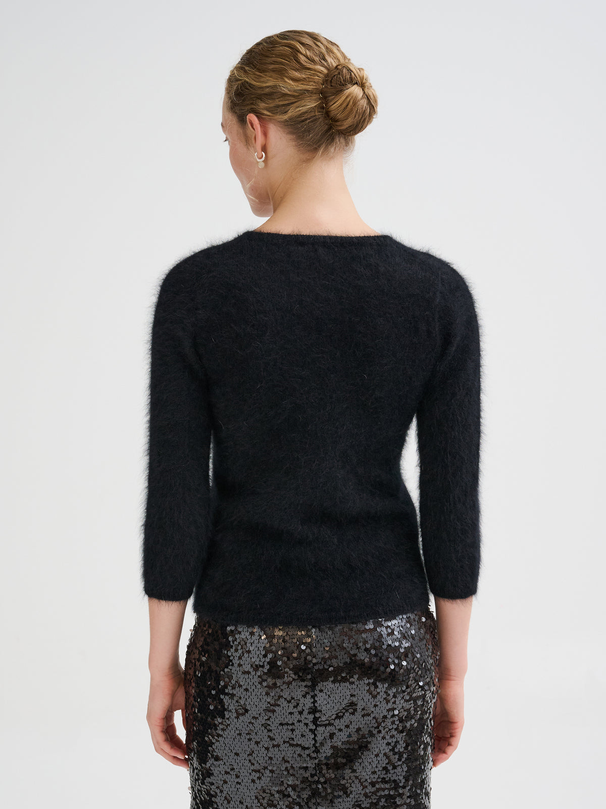 Three-quarter sleeve angora sweater