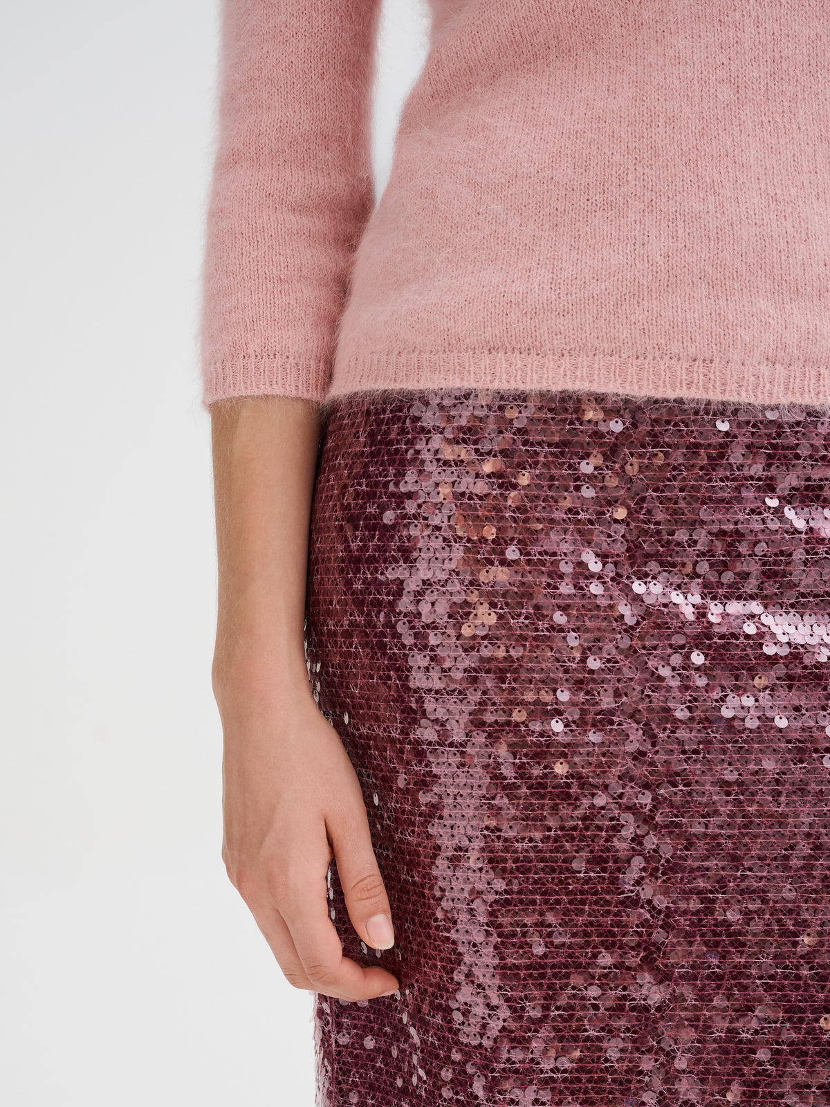 Three-quarter sleeve angora sweater