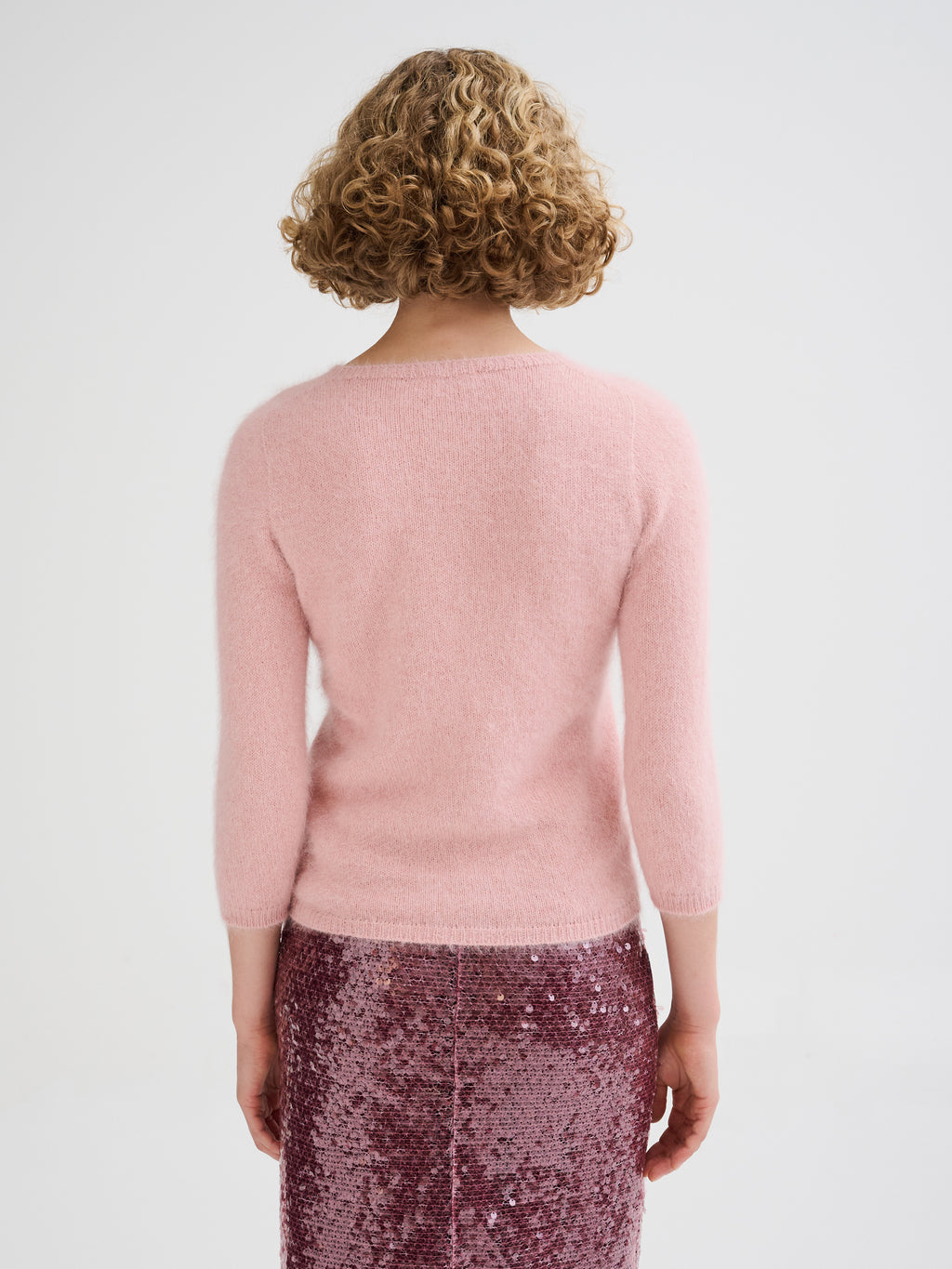 Three-quarter sleeve angora sweater