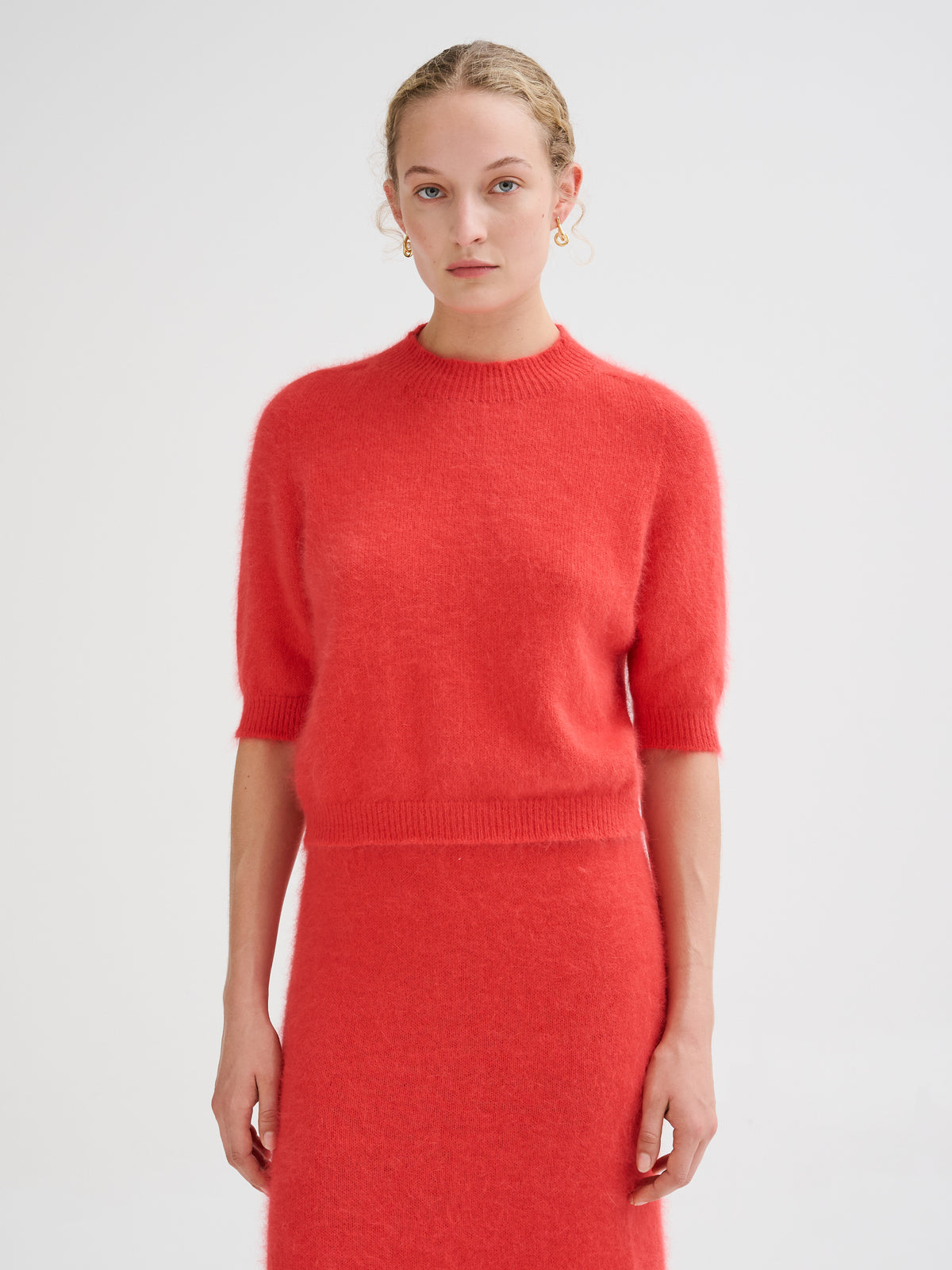 Short-sleeve angora sweater