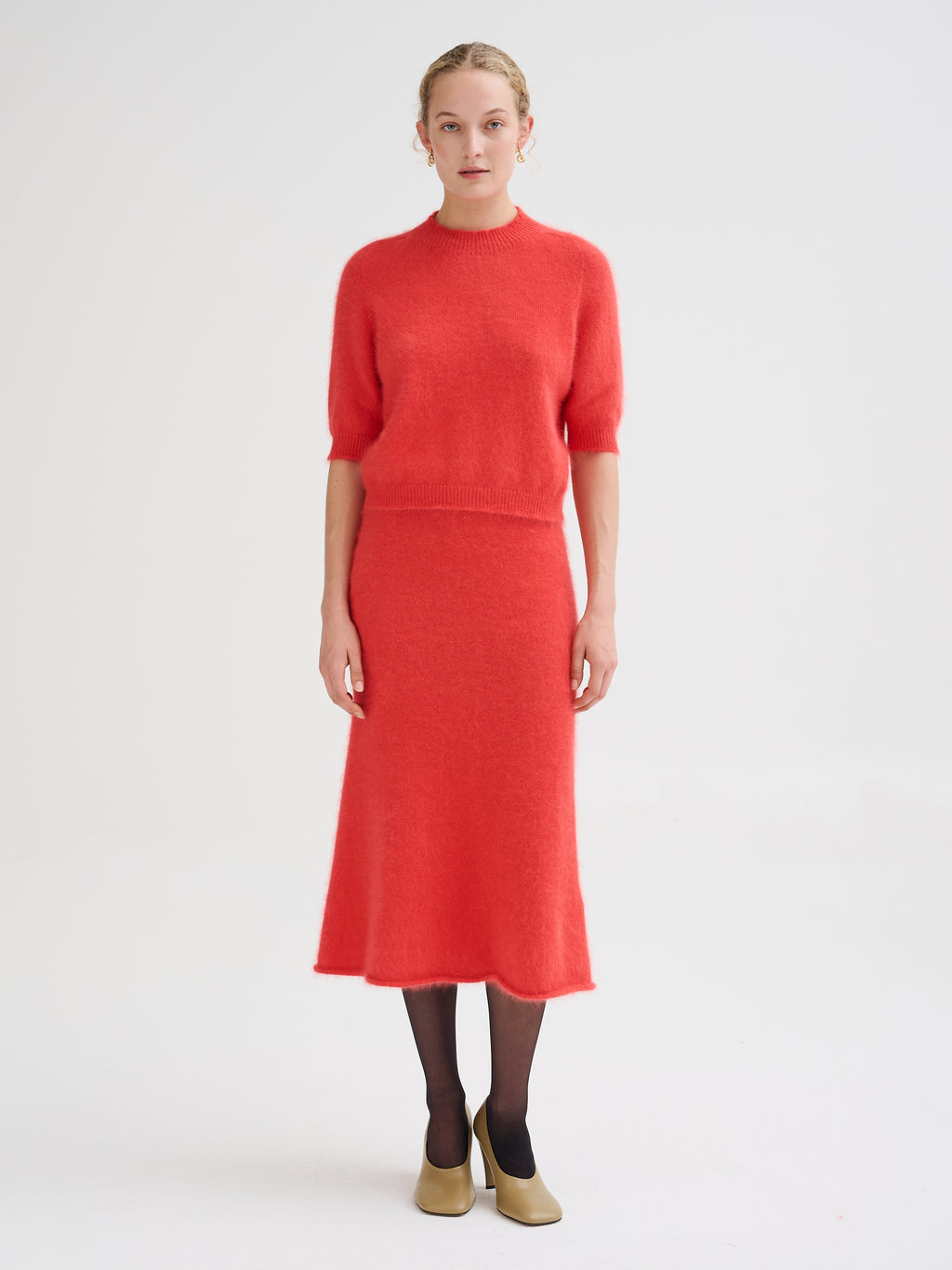Short-sleeve angora sweater