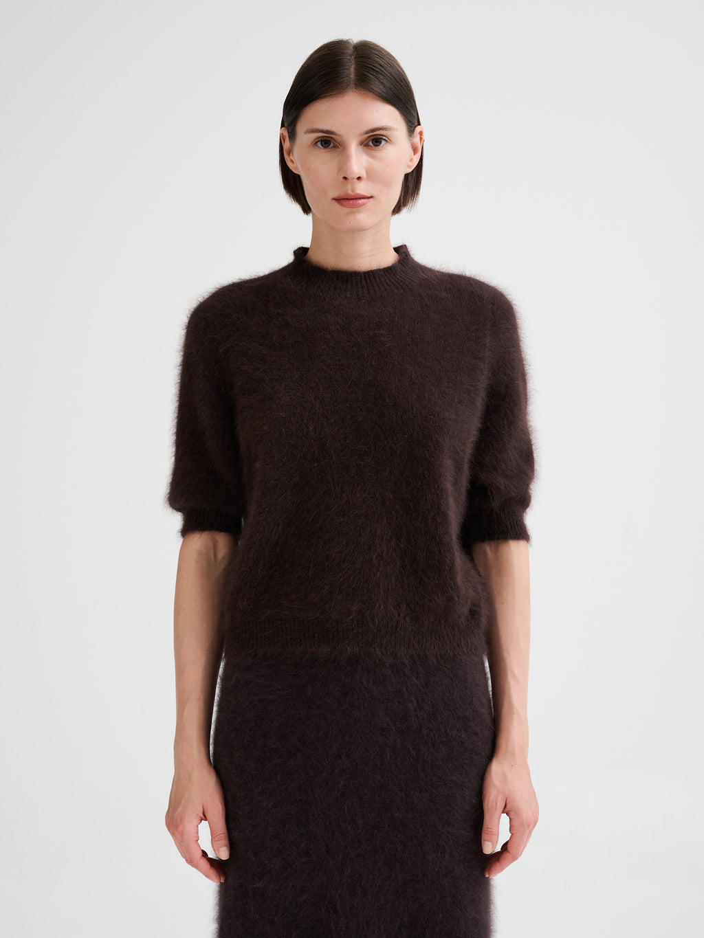 Short-sleeve angora sweater