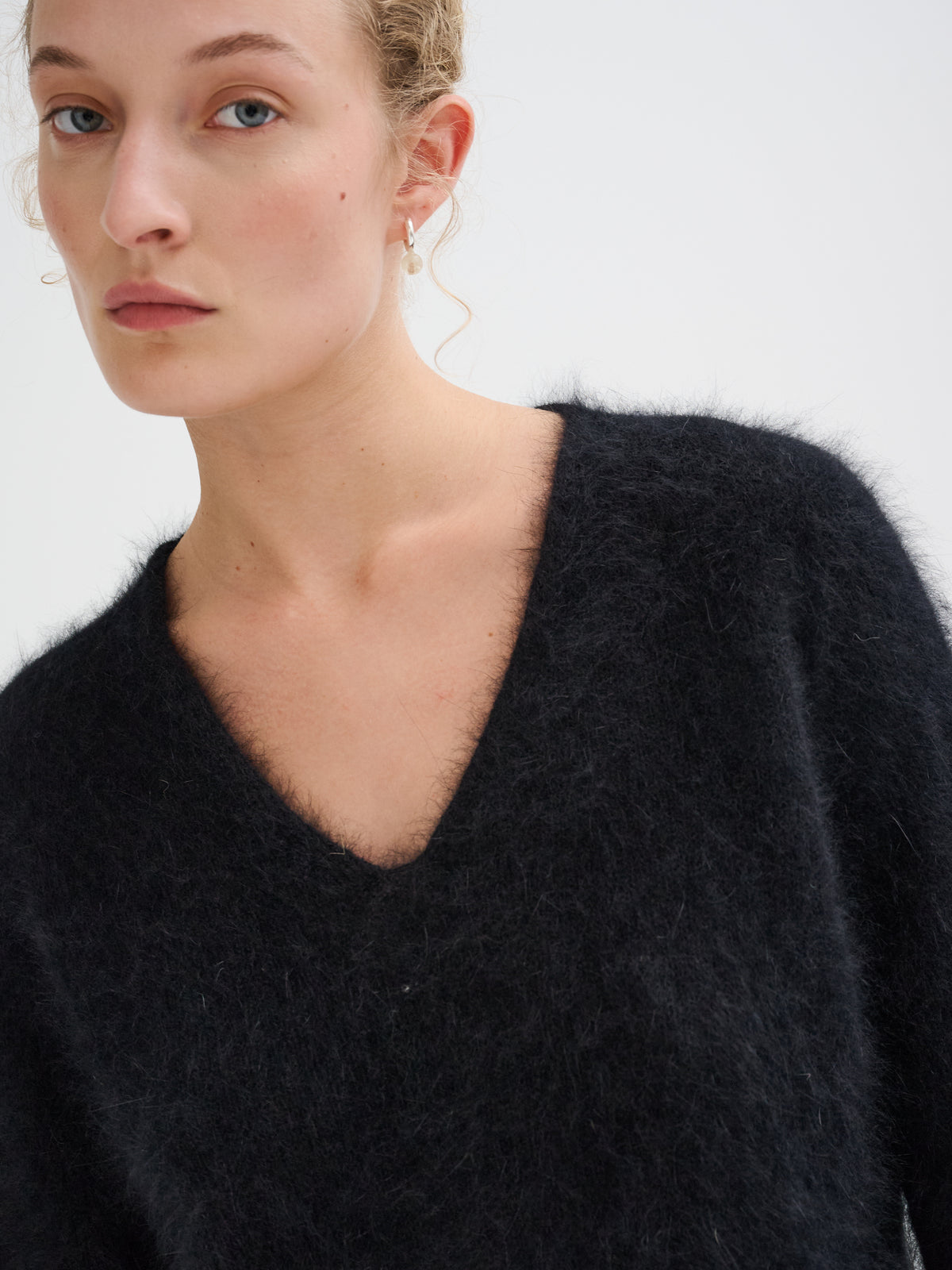 V-neck angora sweater