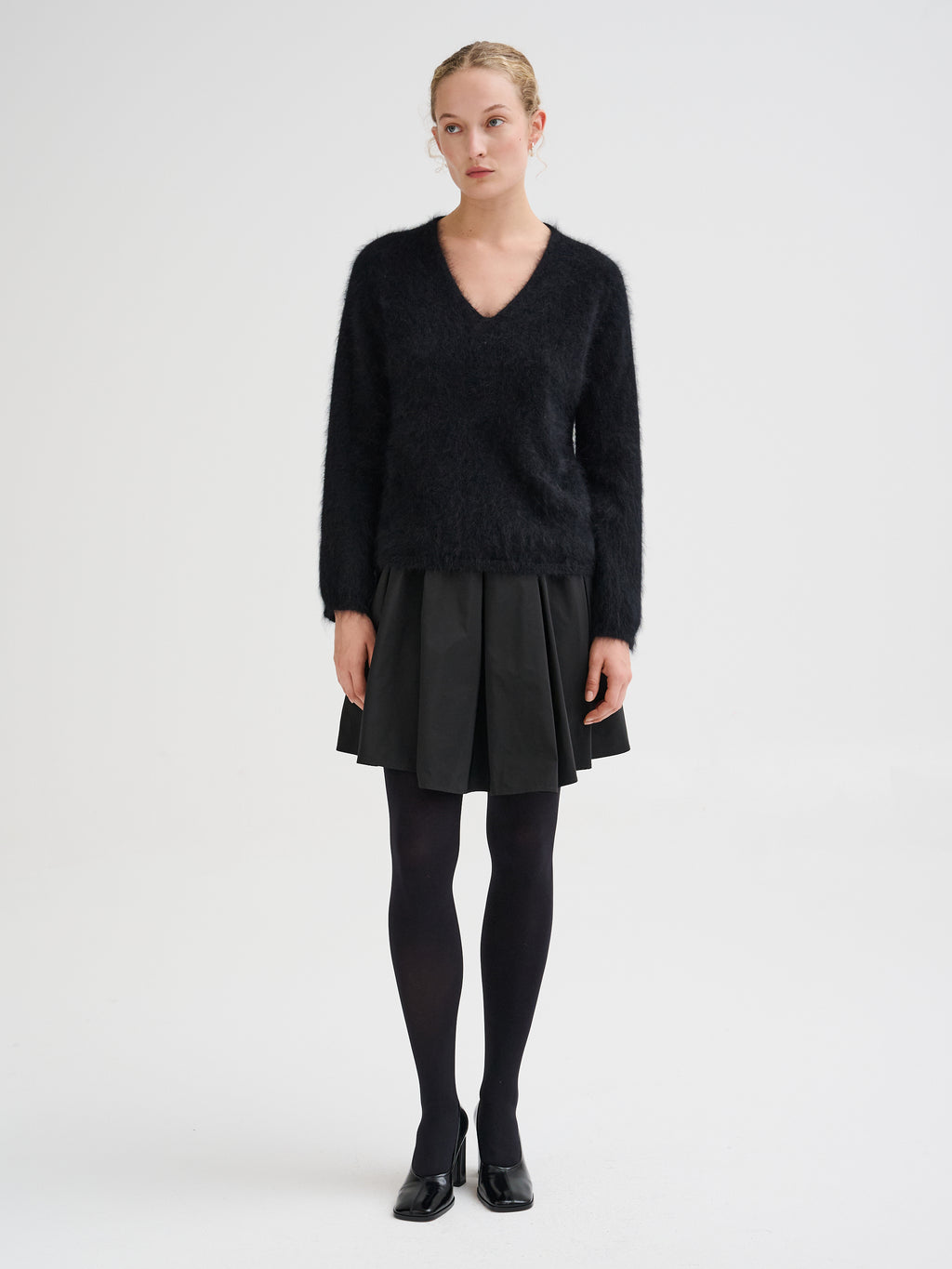 V-neck angora sweater