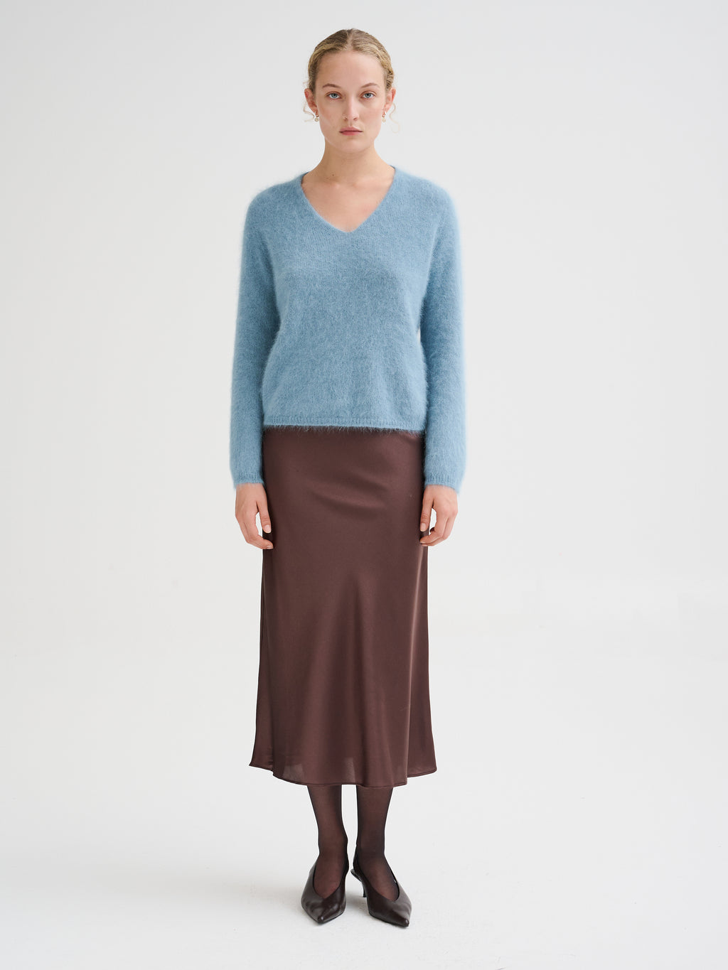 V-neck angora sweater