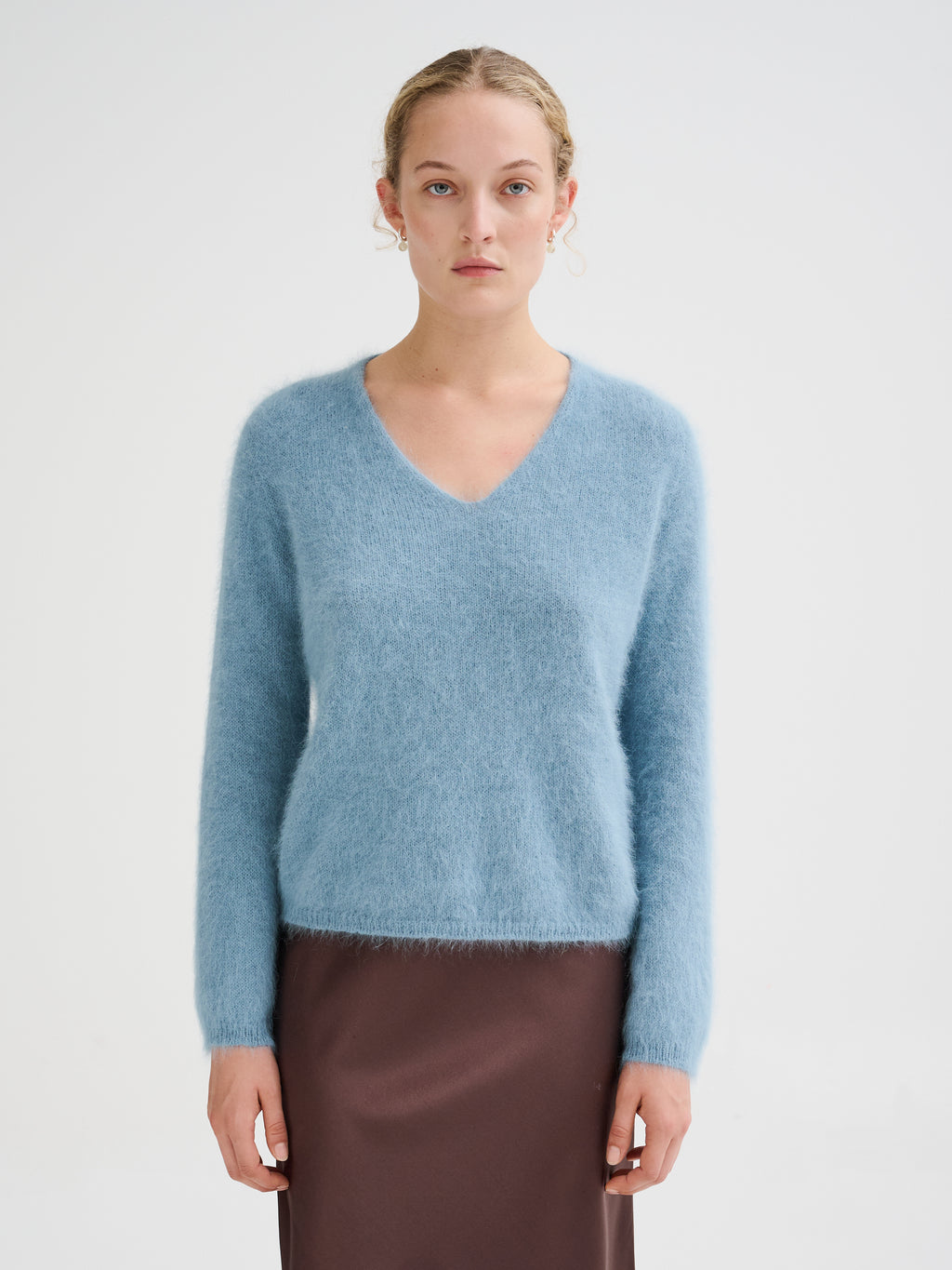 V-neck angora sweater