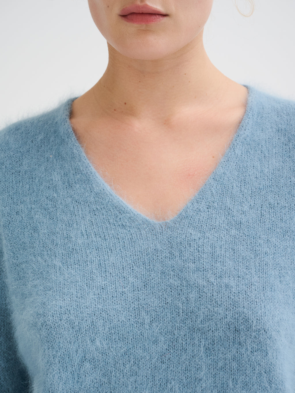 V-neck angora sweater