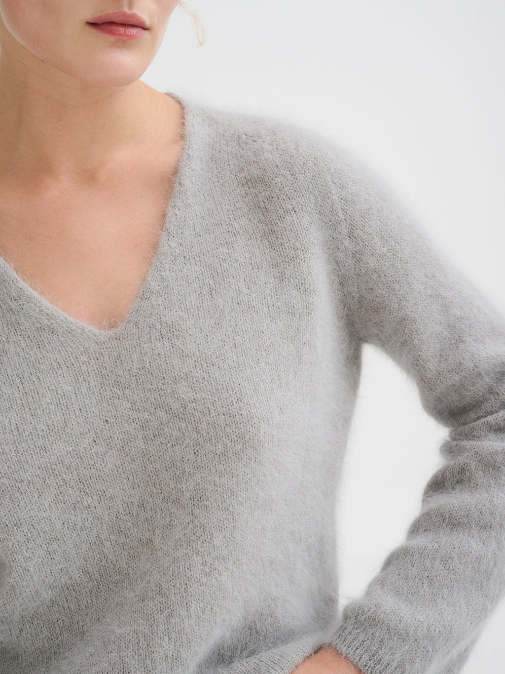 V-neck angora sweater