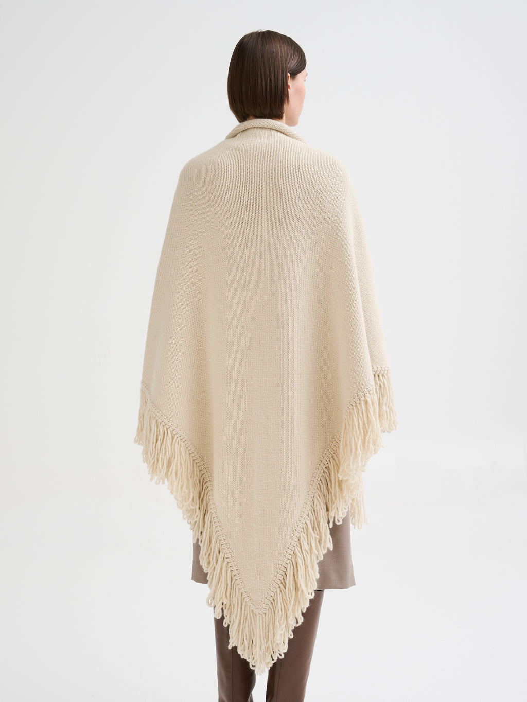 Fringed merino wool shawl