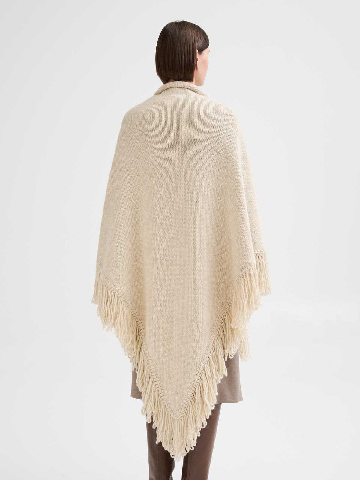 Fringed merino wool shawl