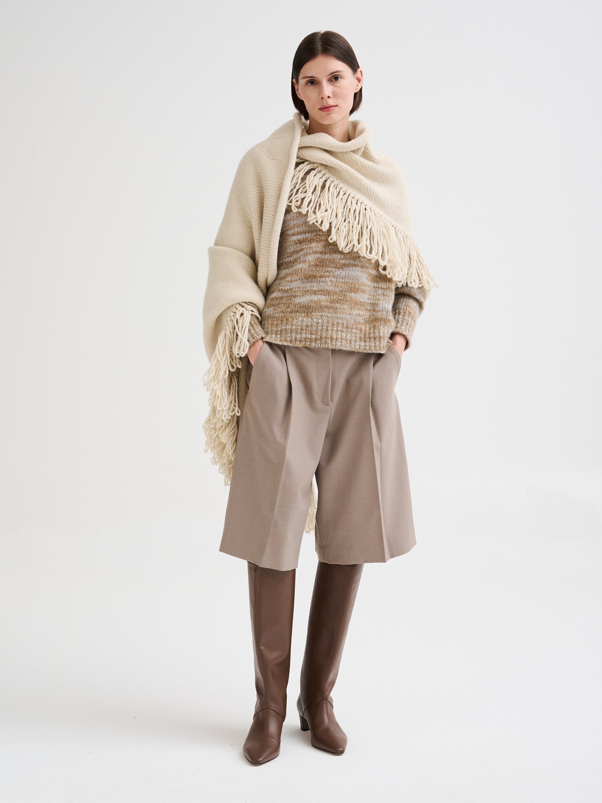 Fringed merino wool shawl