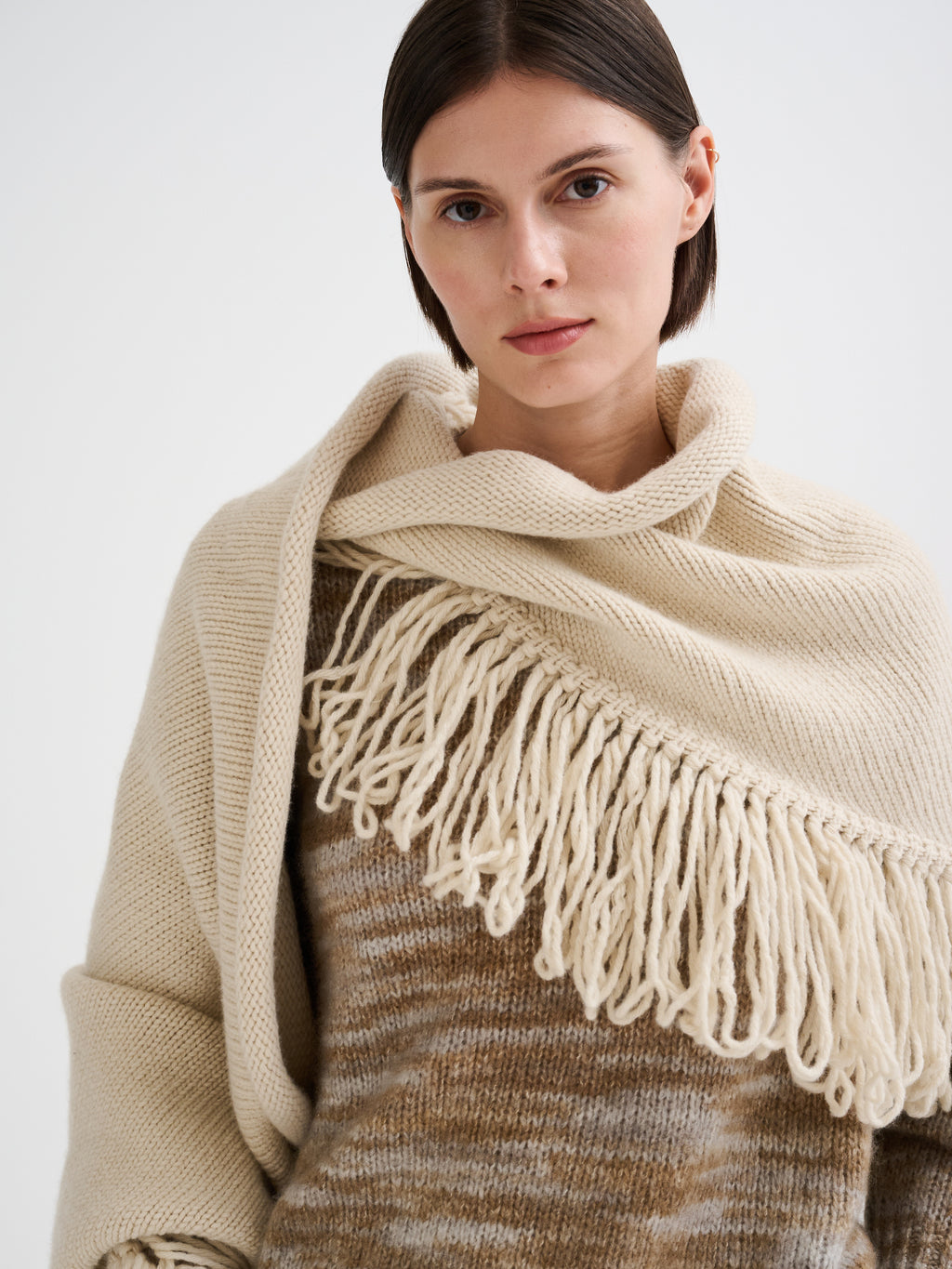 Fringed merino wool shawl