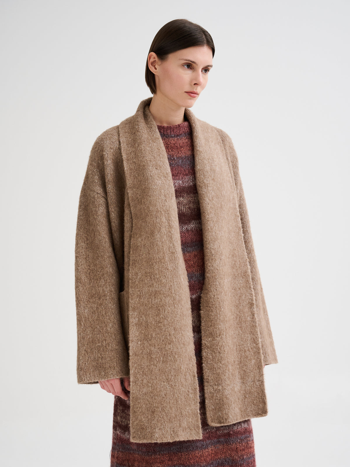Short coat with integrated scarf