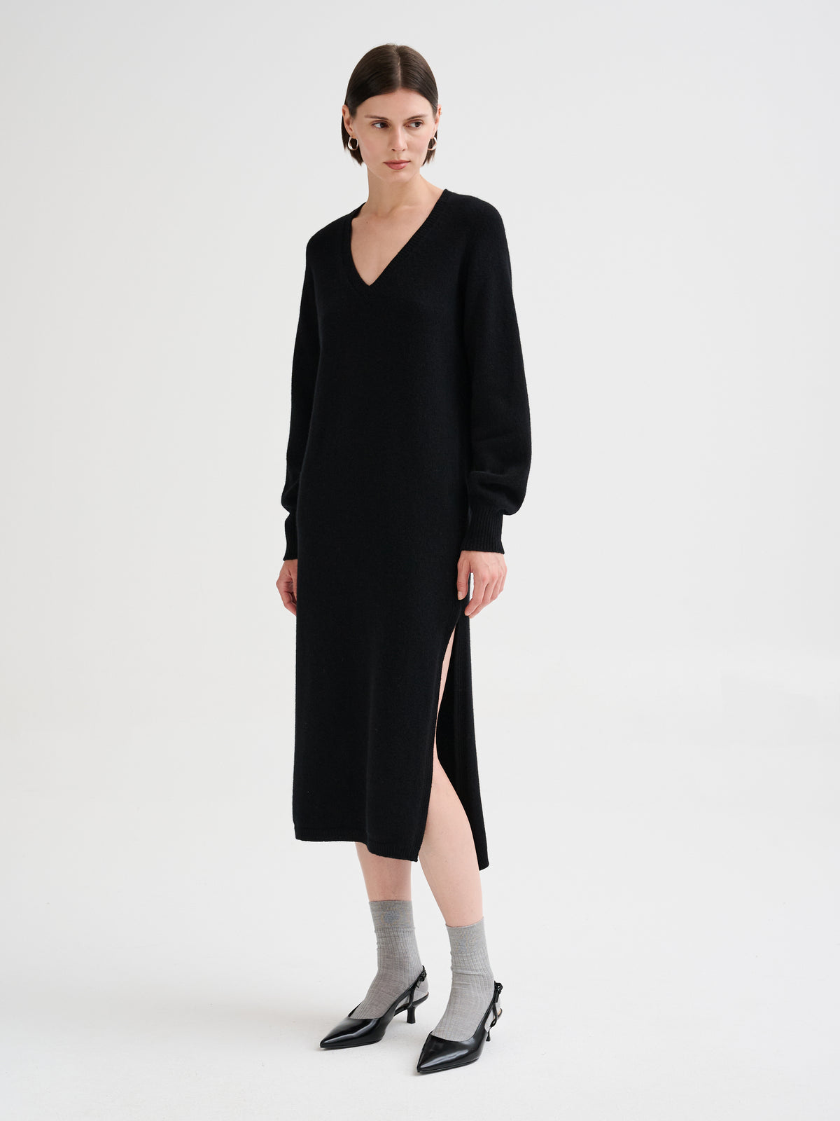 Merino wool and cashmere V-neck dress