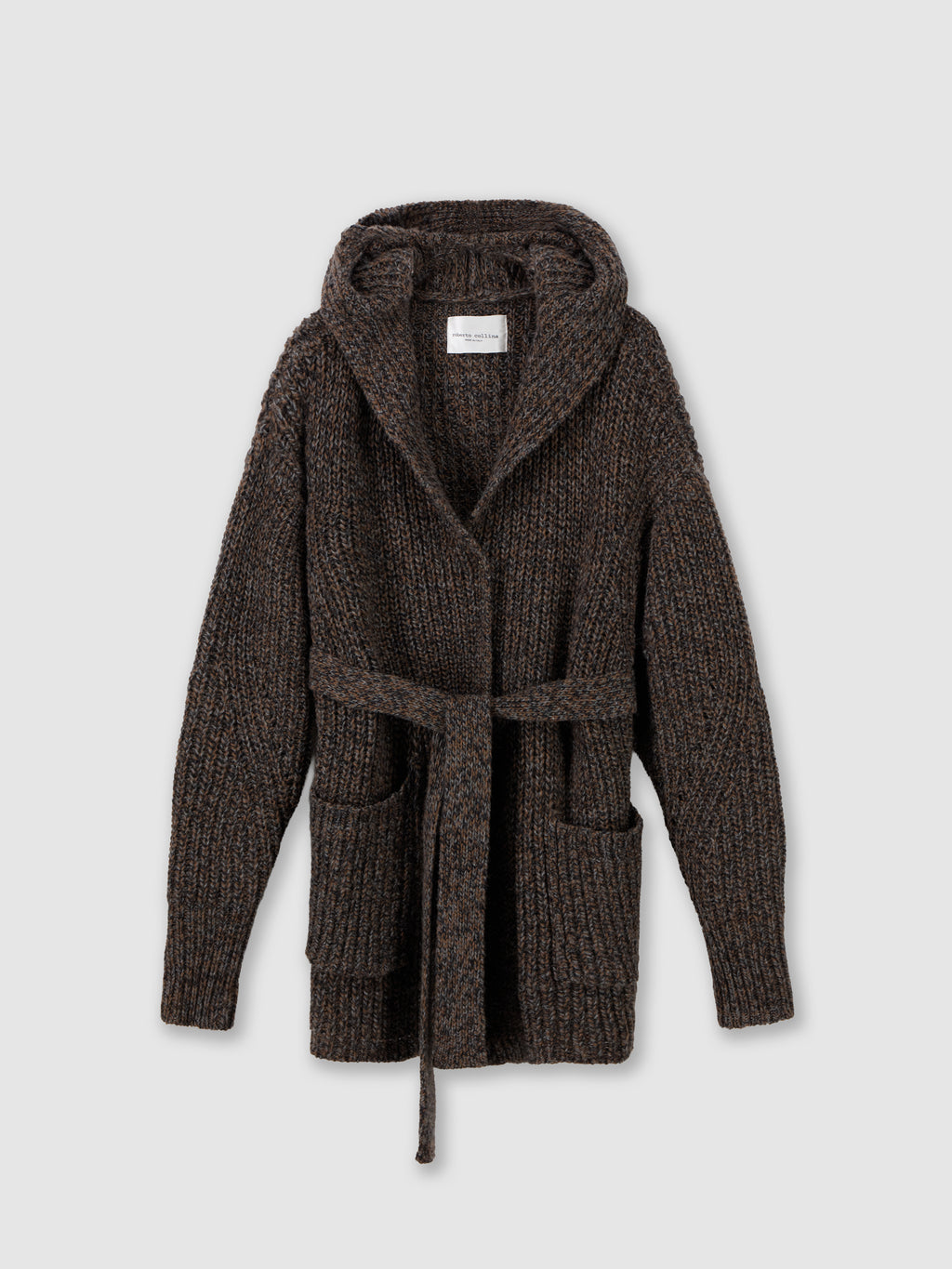 Mouliné hooded belted cardigan