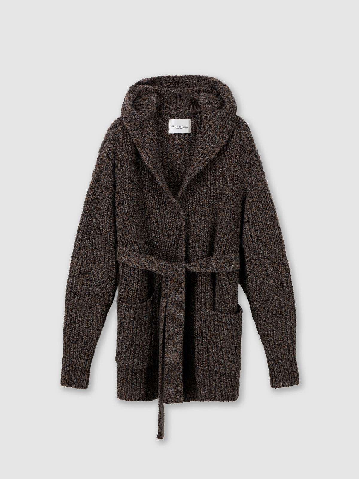 Mouliné hooded belted cardigan